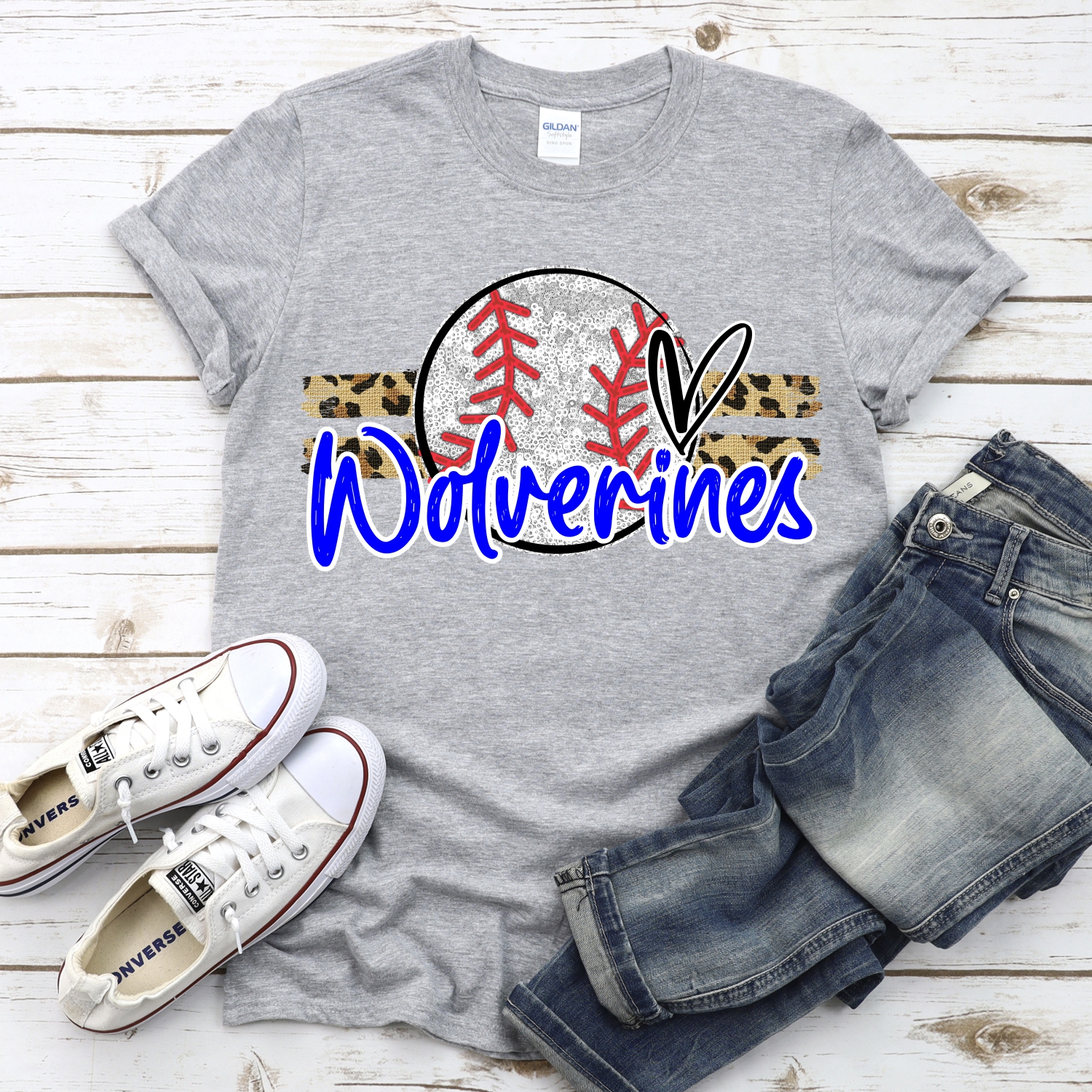 CUSTOM WOLVERINES (faux) glitter Baseball on leopard stripes *DTF* Transfer - Image 2