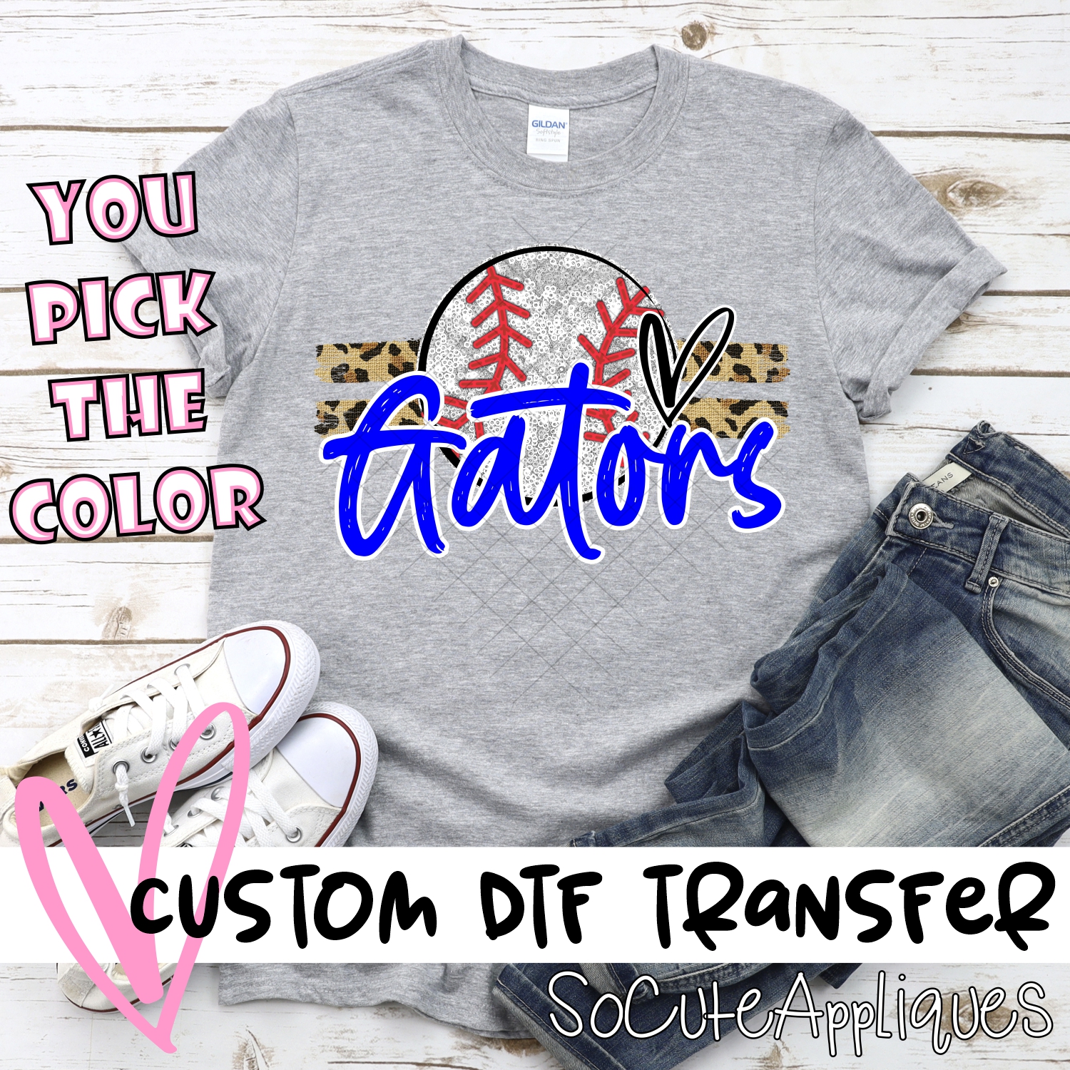 CUSTOM GATORS (faux) glitter Baseball on leopard stripes *DTF* Transfer