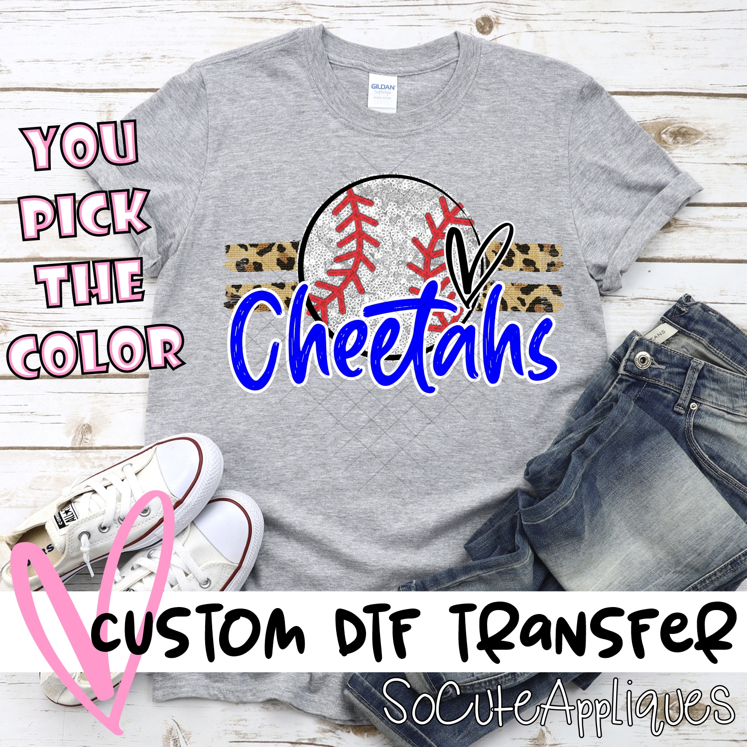 CUSTOM CHEETAHS (faux) glitter Baseball on leopard stripes *DTF* Transfer