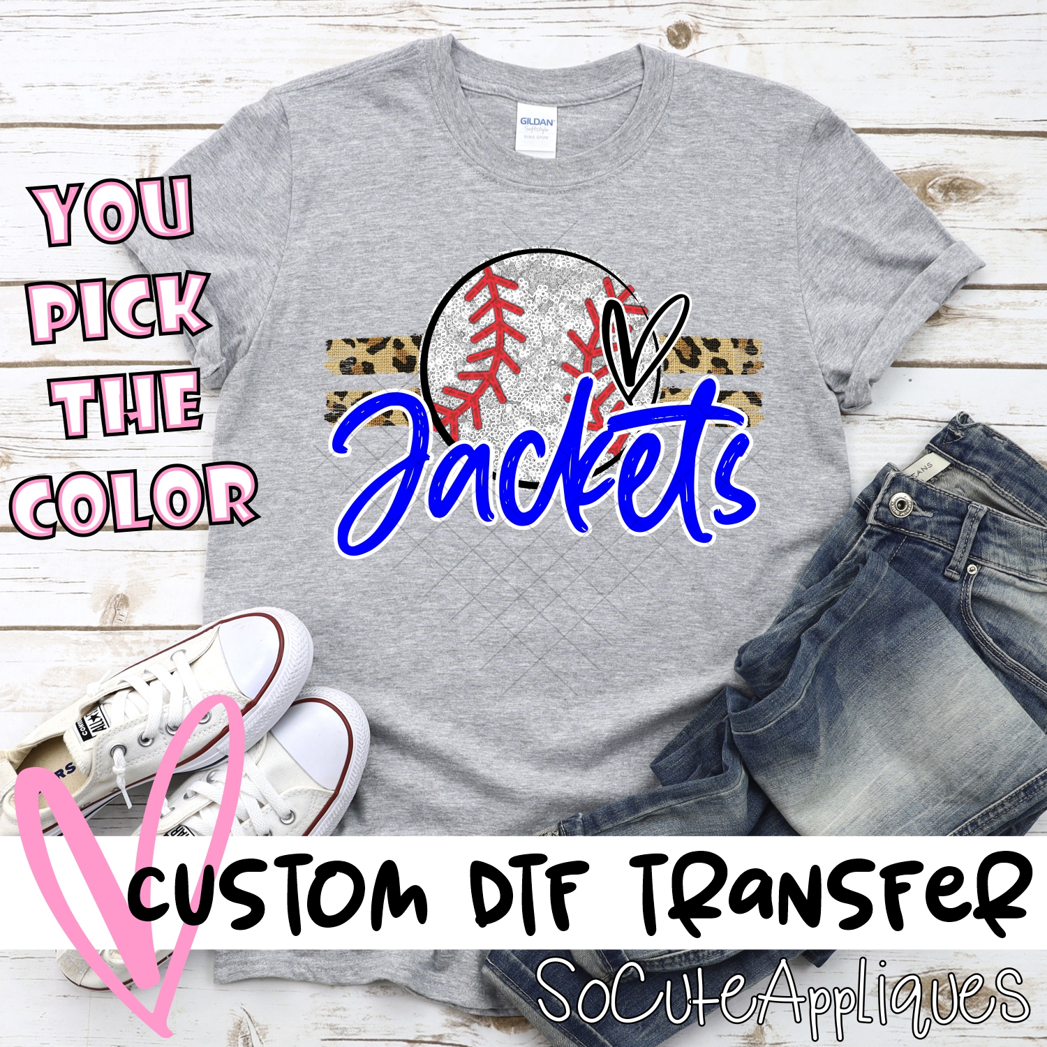 CUSTOM JACKETS (faux) glitter Baseball on leopard stripes *DTF* Transfer