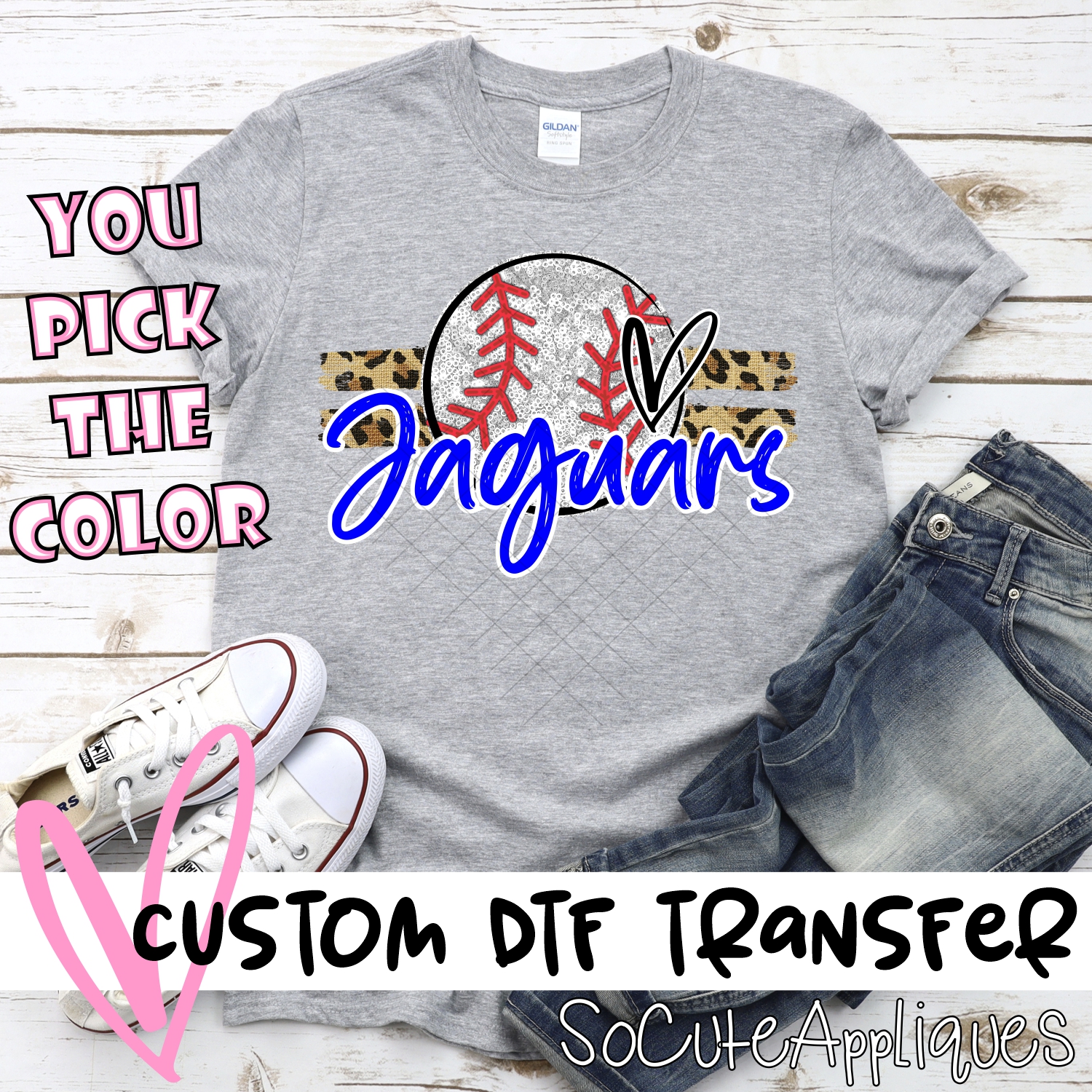 CUSTOM JAGUARS (faux) glitter Baseball on leopard stripes *DTF* Transfer