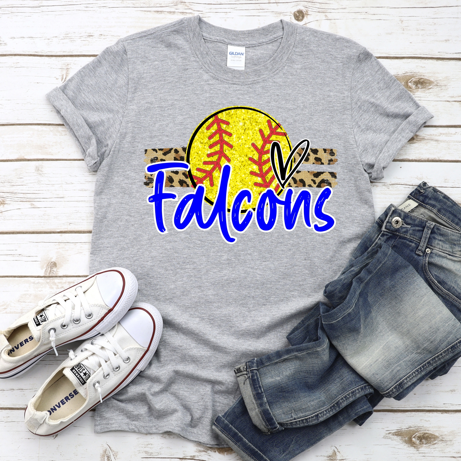 CUSTOM FALCONS (faux) glitter Softball on leopard stripes *DTF* Transfer - Image 2