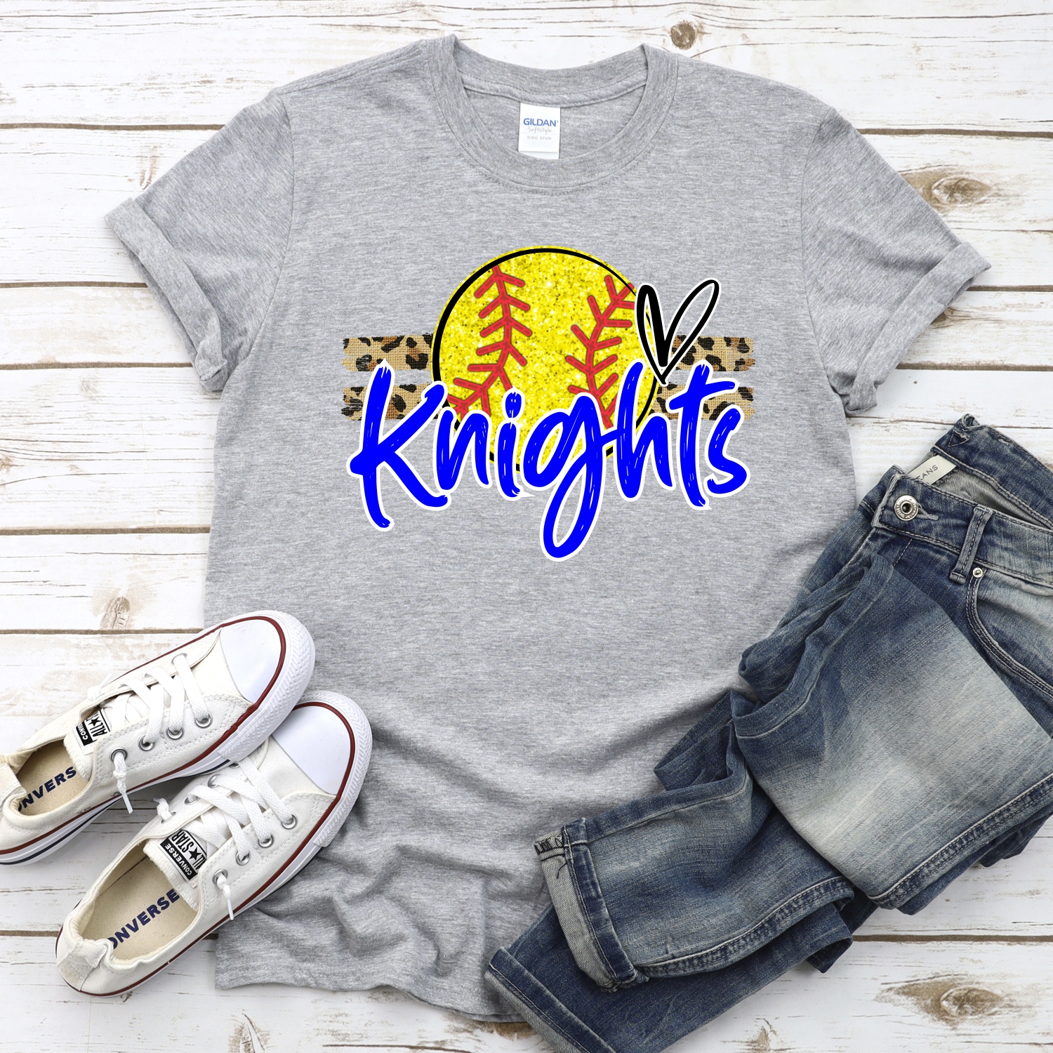 CUSTOM KNIGHTS (faux) glitter Softball on leopard stripes *DTF* Transfer - Image 2