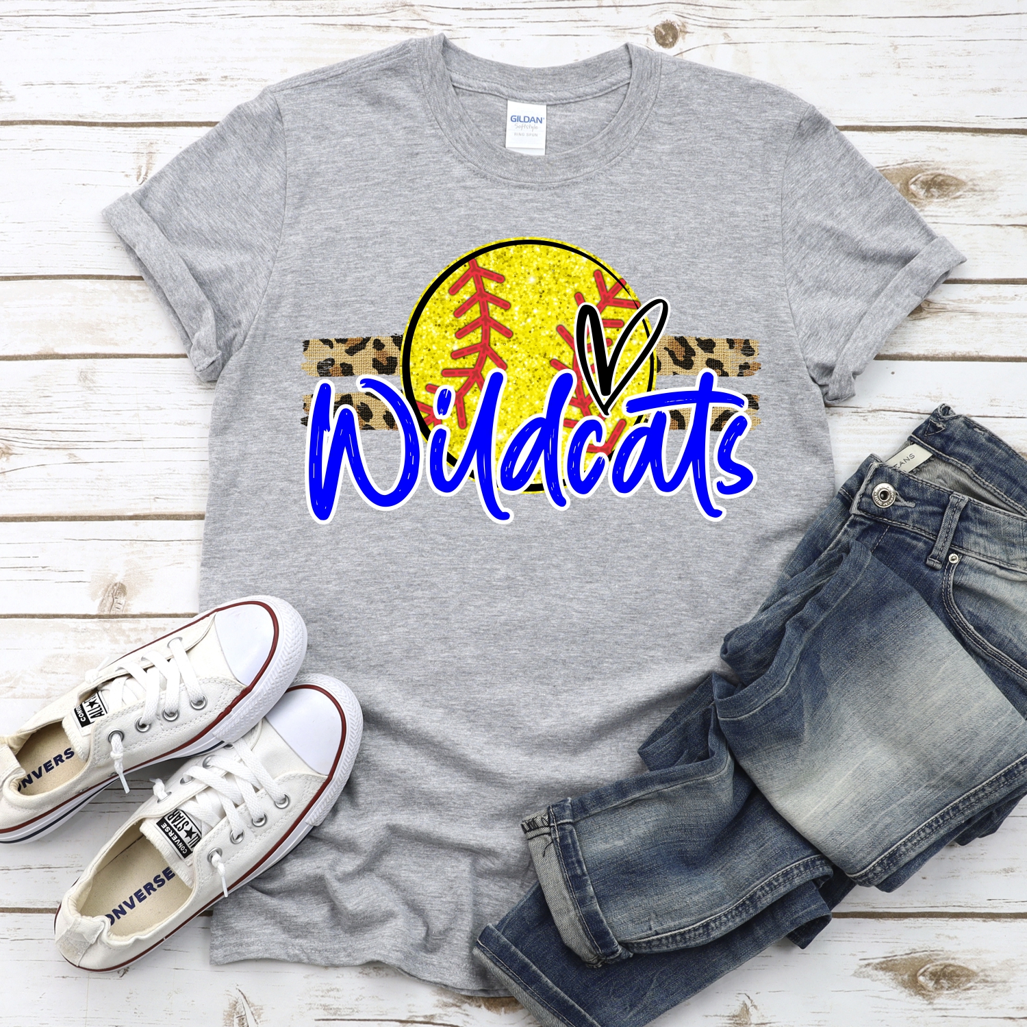 CUSTOM WILDCATS (faux) glitter Softball on leopard stripes *DTF* Transfer - Image 2