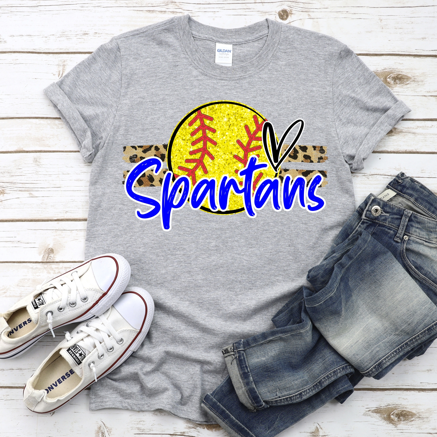 CUSTOM SPARTANS (faux) glitter Softball on leopard stripes *DTF* Transfer - Image 2