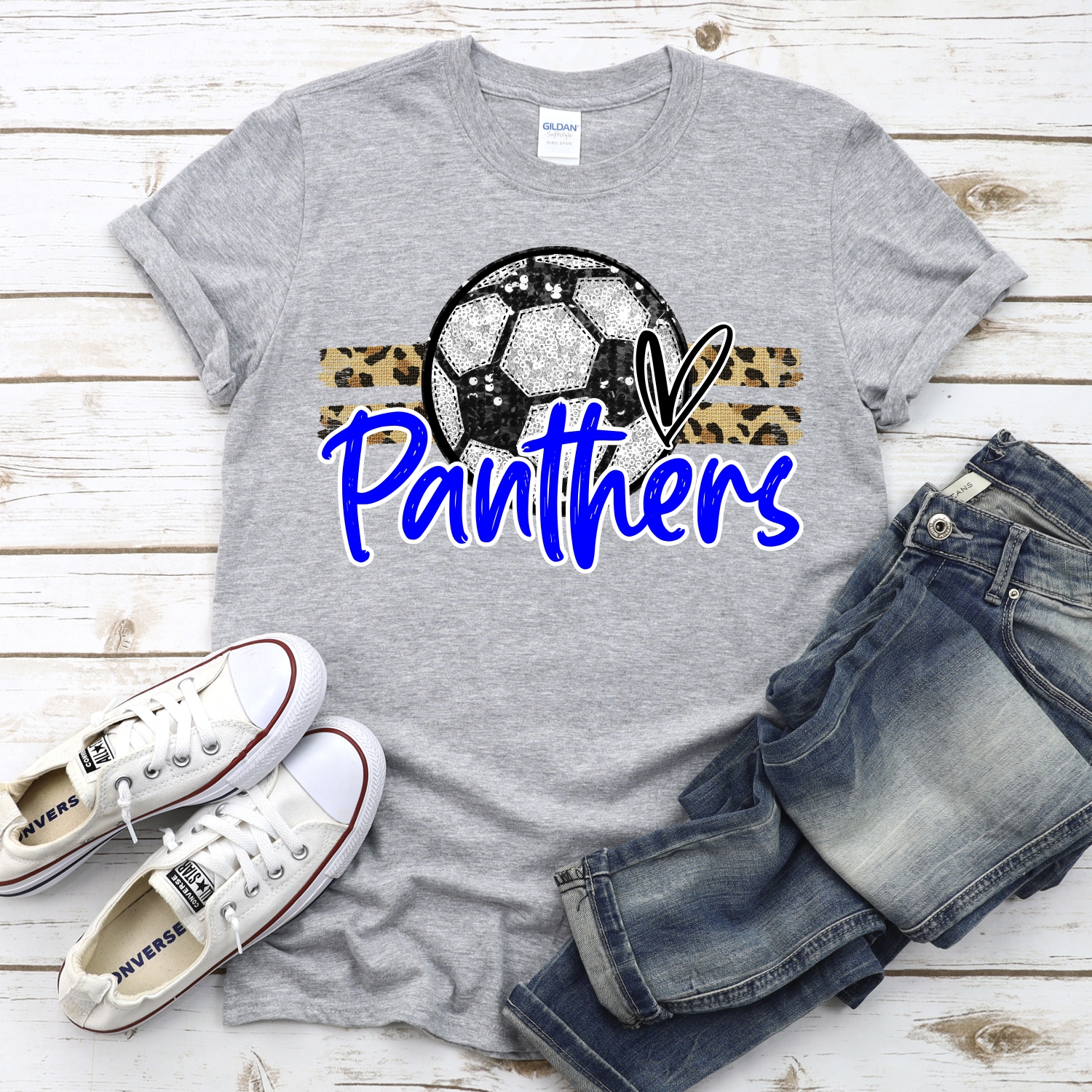CUSTOM PANTHERS (faux) glitter Soccer on leopard stripes *DTF* Transfer - Image 2