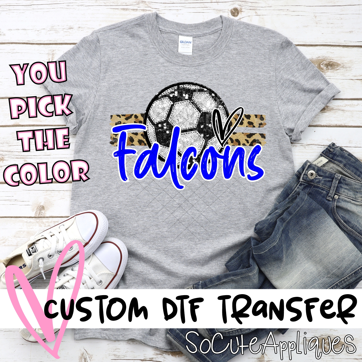 CUSTOM FALCONS (faux) glitter Soccer on leopard stripes *DTF* Transfer