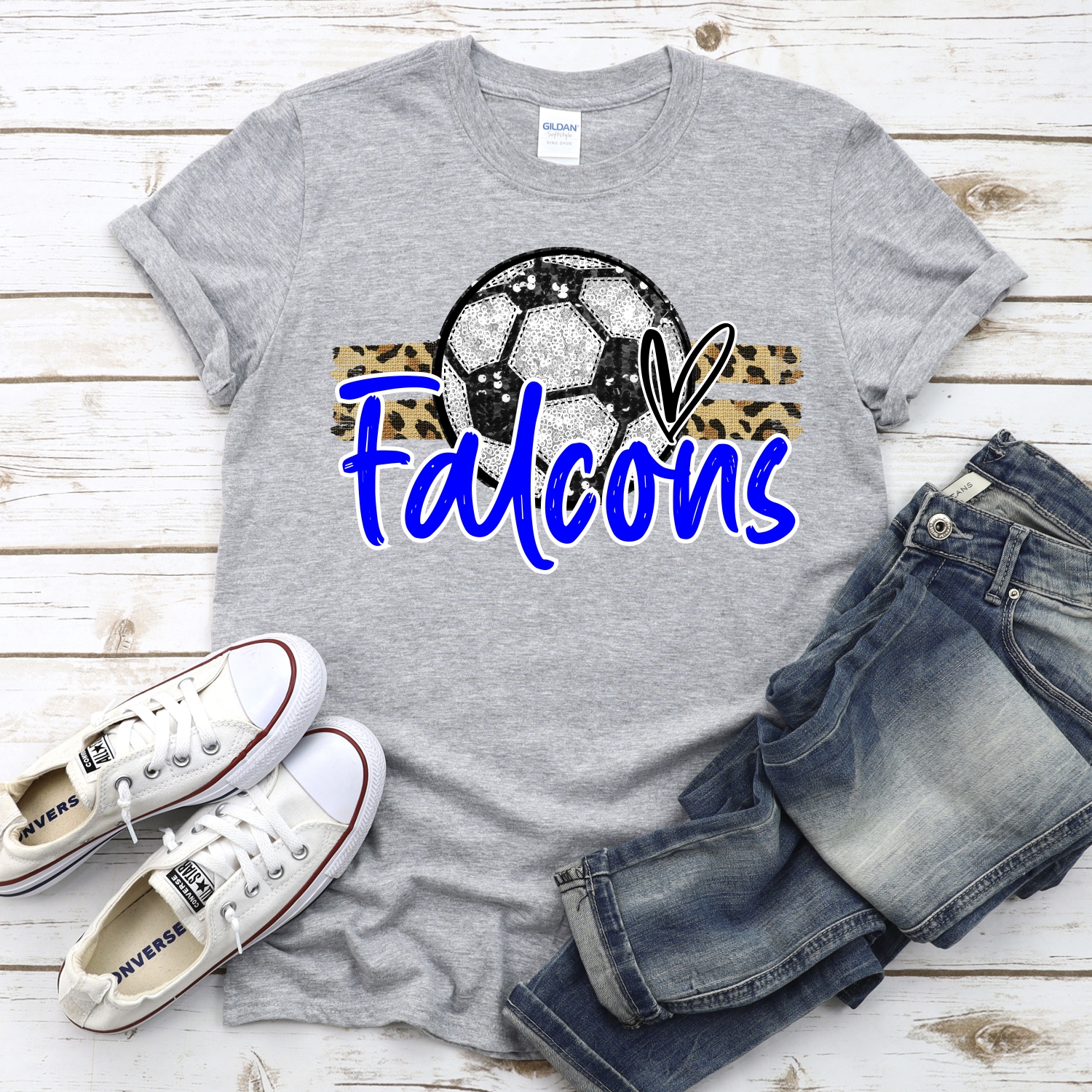 CUSTOM FALCONS (faux) glitter Soccer on leopard stripes *DTF* Transfer - Image 2
