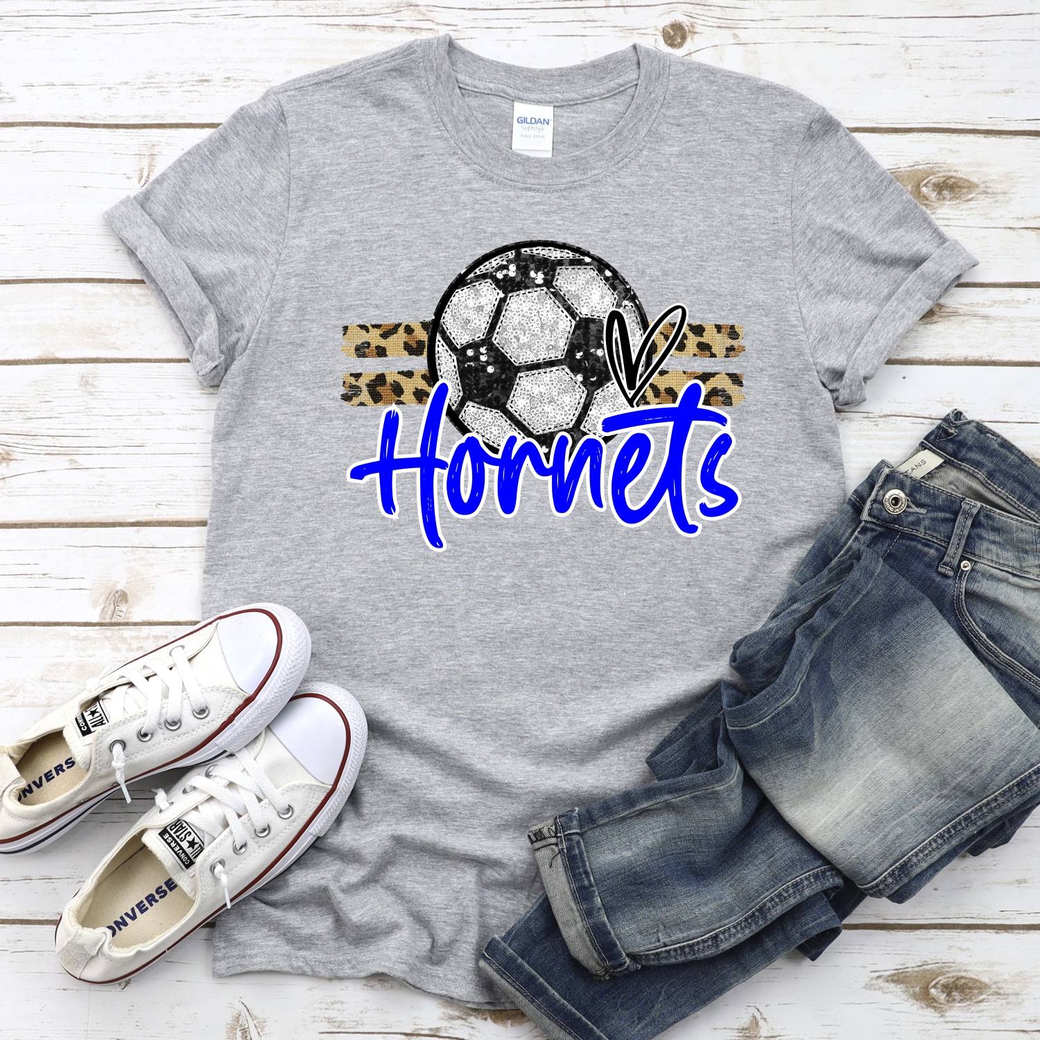 CUSTOM HORNETS (faux) glitter Soccer on leopard stripes *DTF* Transfer - Image 2