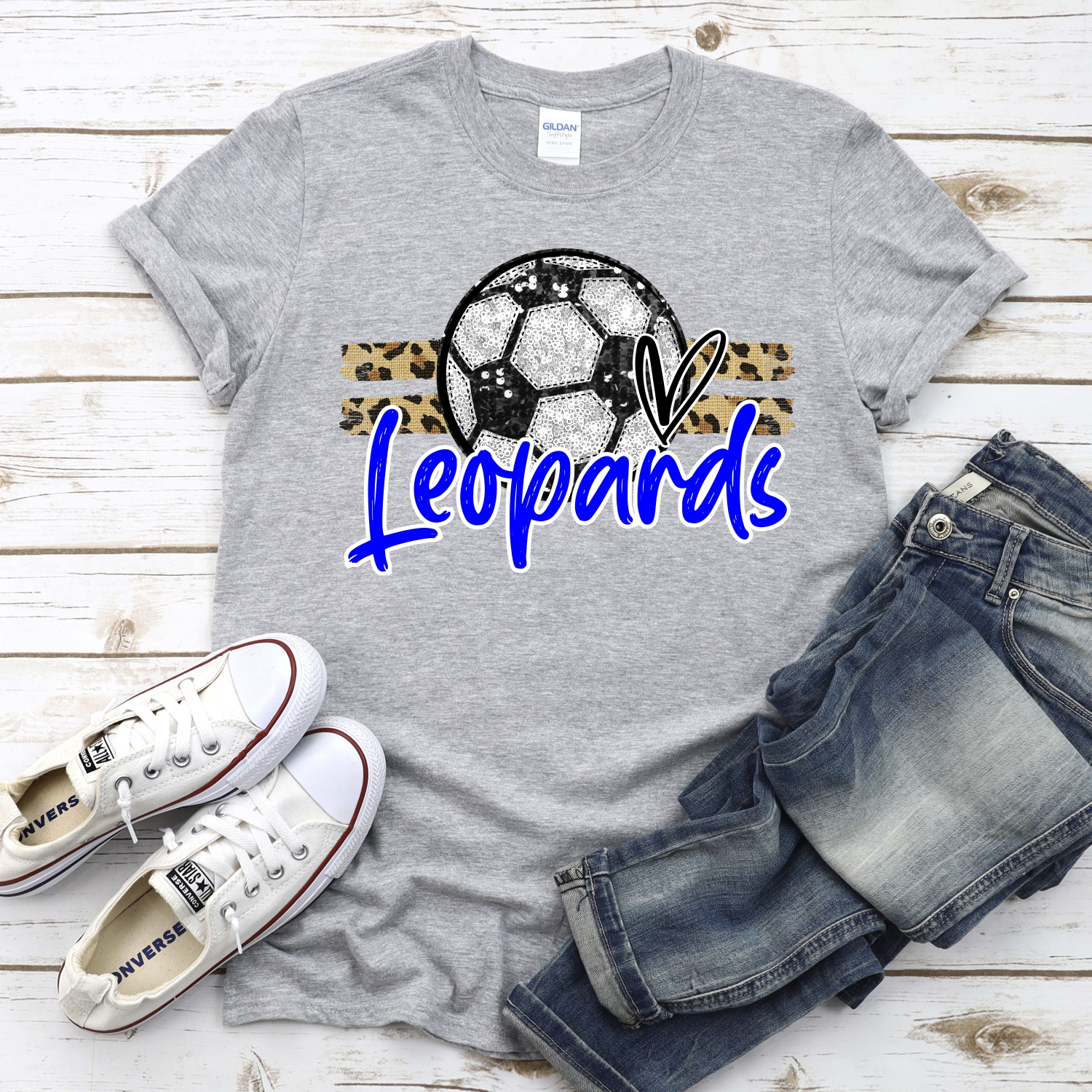 CUSTOM LEOPARDS (faux) glitter Soccer on leopard stripes *DTF* Transfer - Image 2
