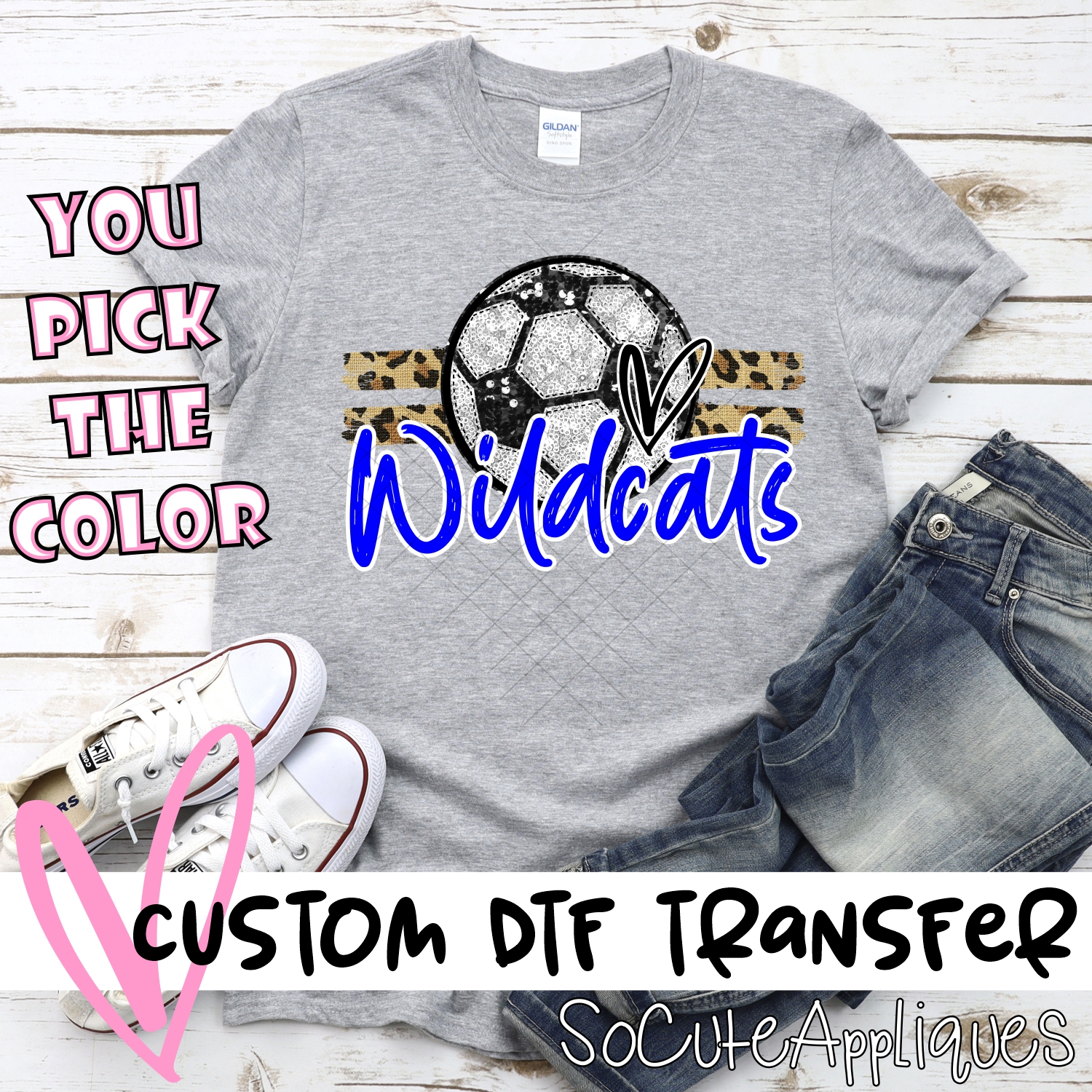 CUSTOM WILDCATS (faux) glitter Soccer on leopard stripes *DTF* Transfer