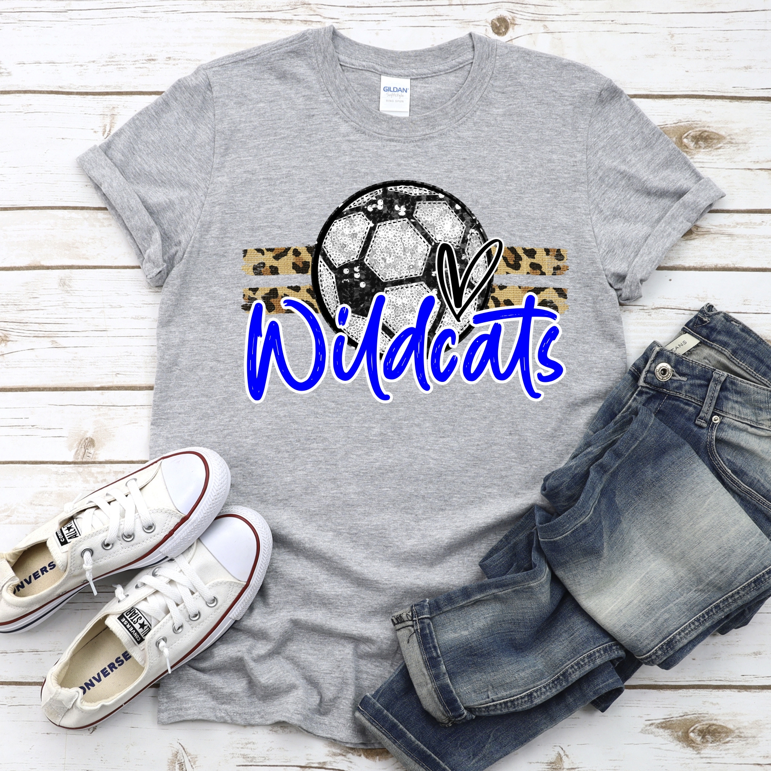 CUSTOM WILDCATS (faux) glitter Soccer on leopard stripes *DTF* Transfer - Image 2
