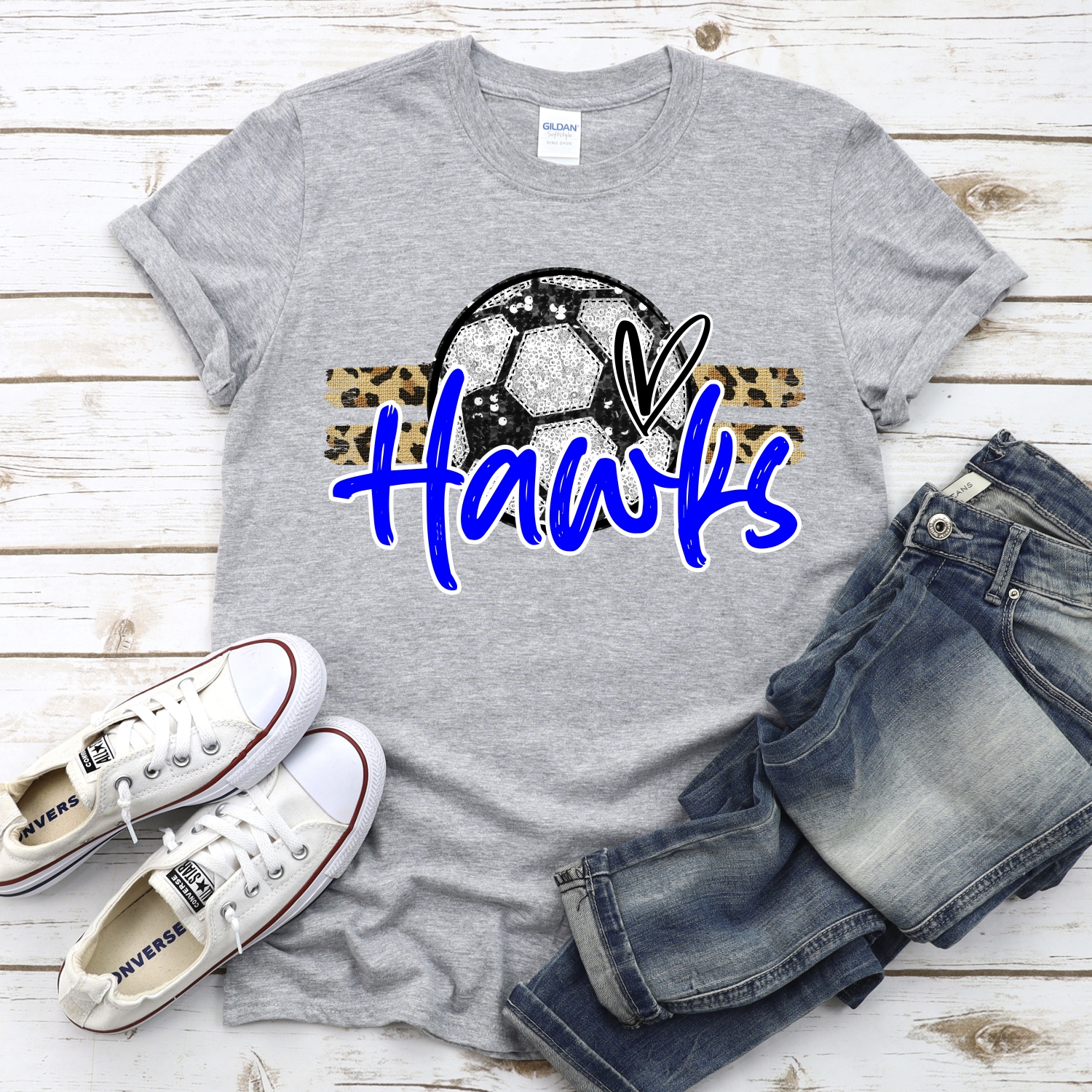 CUSTOM HAWKS (faux) glitter Soccer on leopard stripes *DTF* Transfer - Image 2