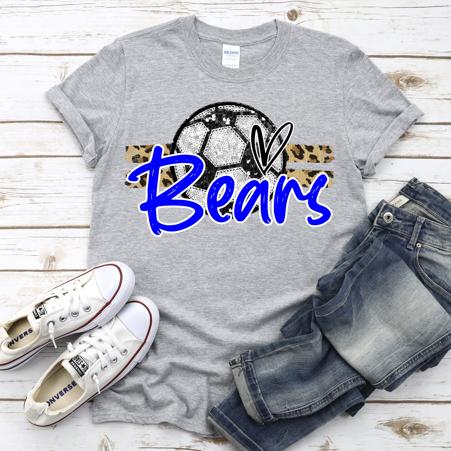 CUSTOM BEARS (faux) glitter Soccer on leopard stripes *DTF* Transfer - Image 2