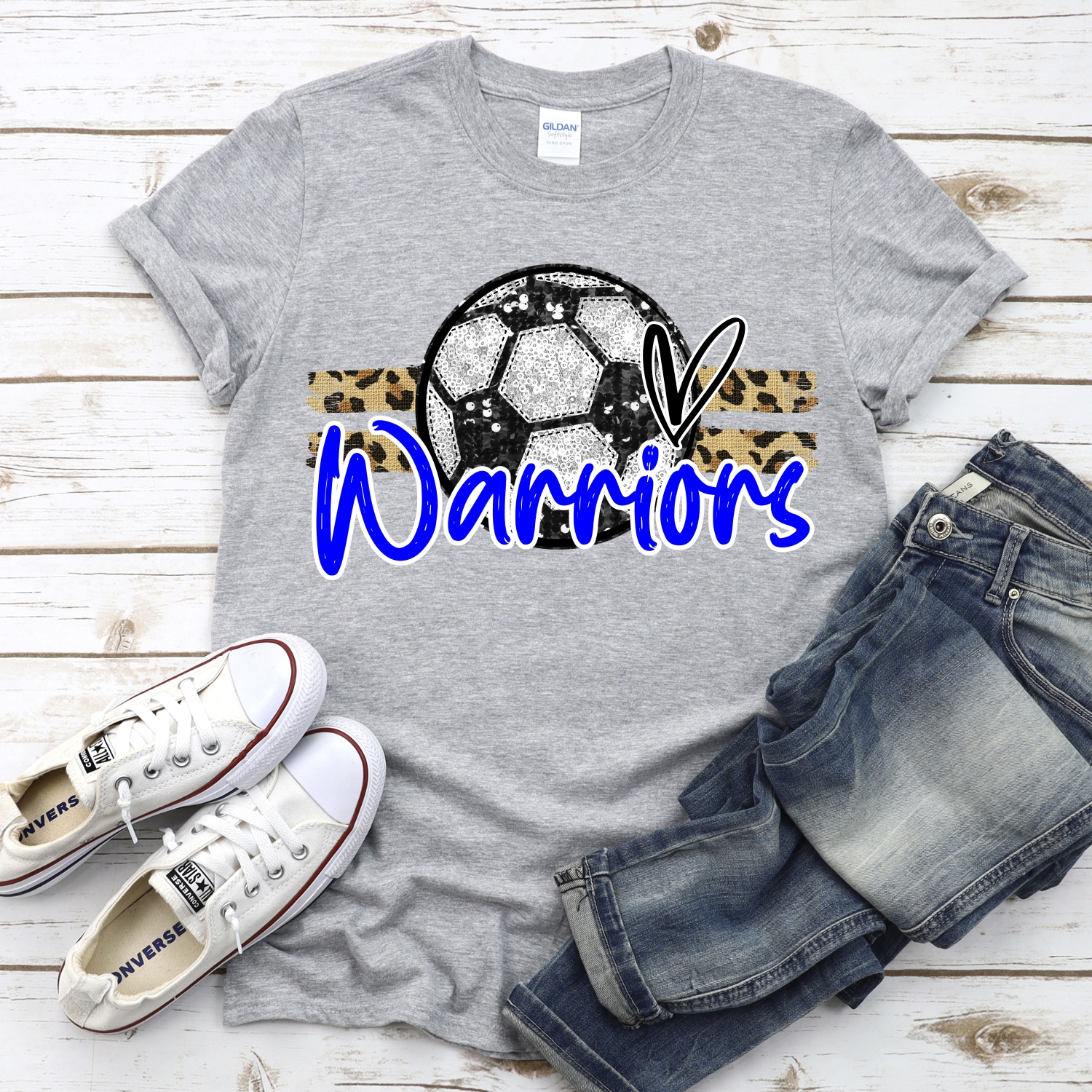 CUSTOM WARRIORS (faux) glitter Soccer on leopard stripes *DTF* Transfer - Image 2