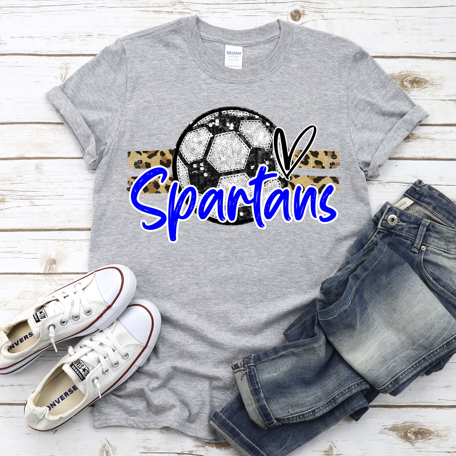 CUSTOM SPARTANS (faux) glitter Soccer on leopard stripes *DTF* Transfer - Image 2