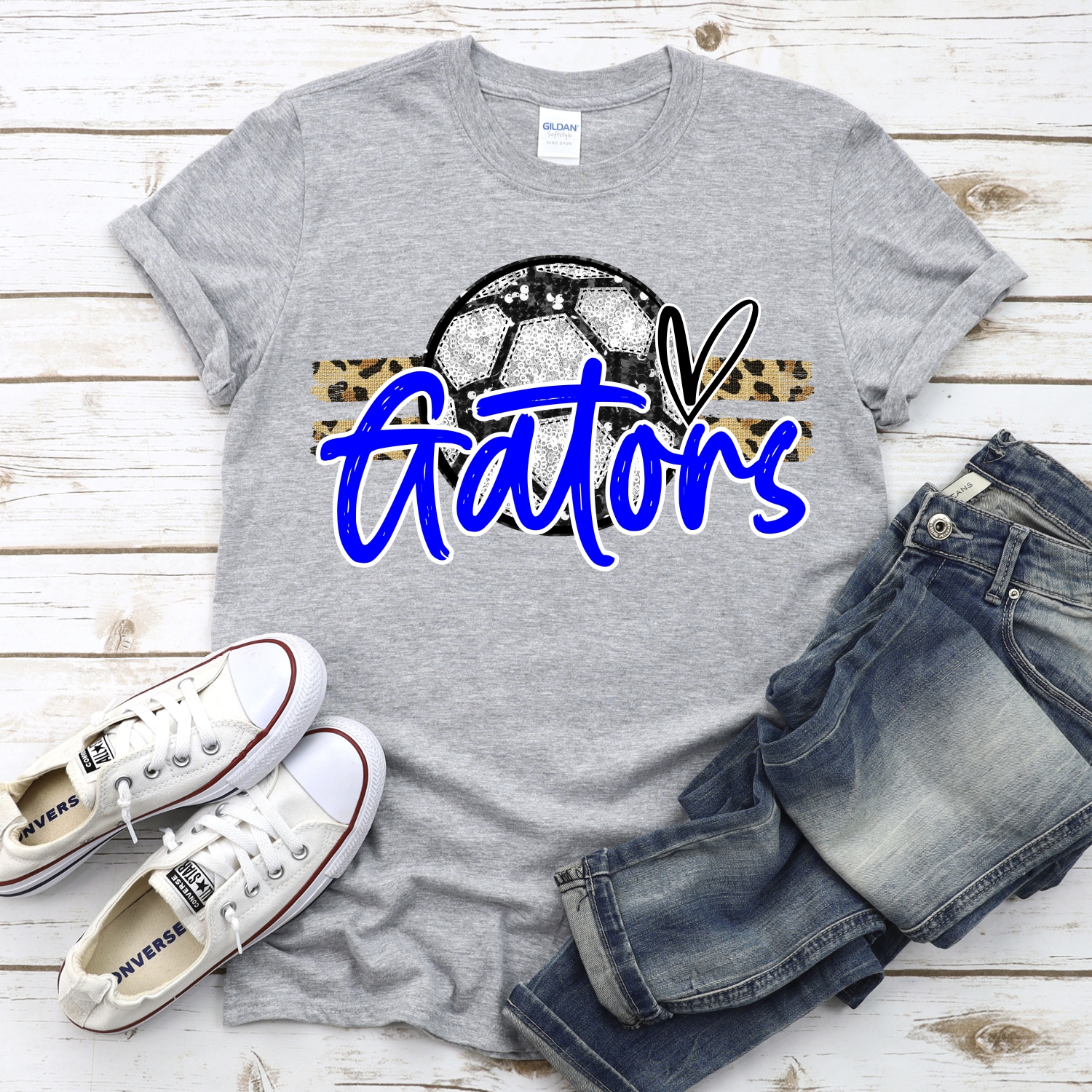 CUSTOM GATORS (faux) glitter Soccer on leopard stripes *DTF* Transfer - Image 2