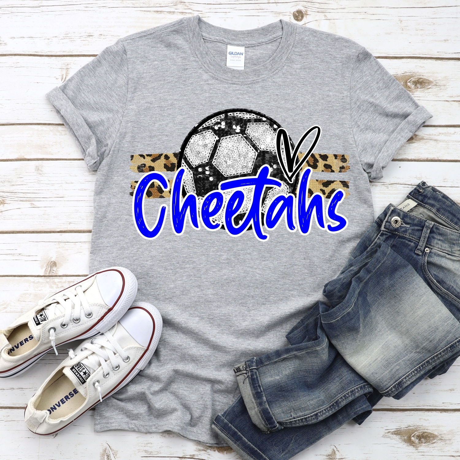 CUSTOM CHEETAHS (faux) glitter Soccer on leopard stripes *DTF* Transfer - Image 2