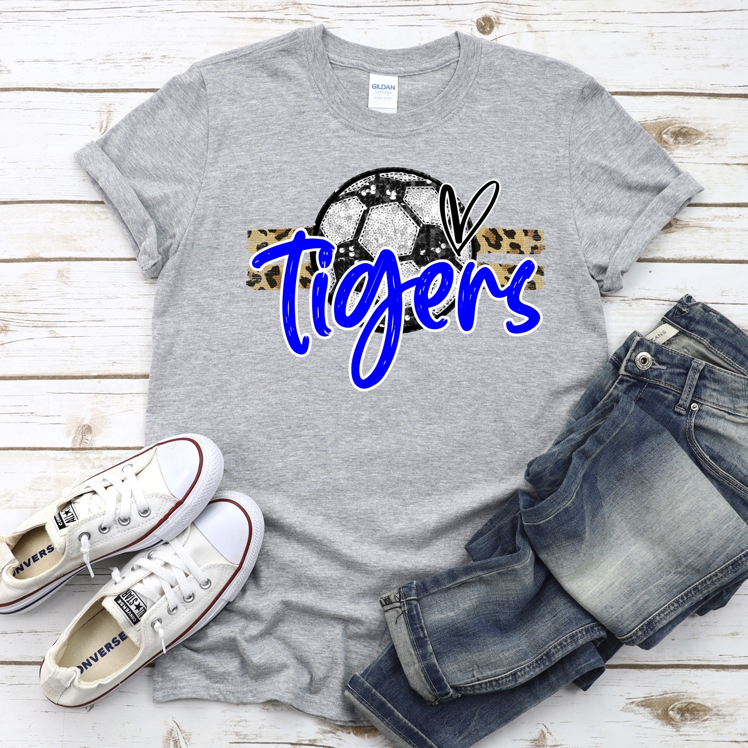 CUSTOM TIGERS (faux) glitter Soccer on leopard stripes *DTF* Transfer - Image 2