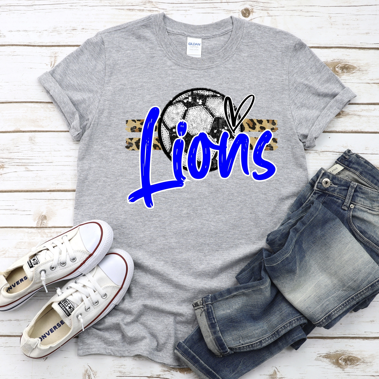 CUSTOM LIONS (faux) glitter Soccer on leopard stripes *DTF* Transfer - Image 2