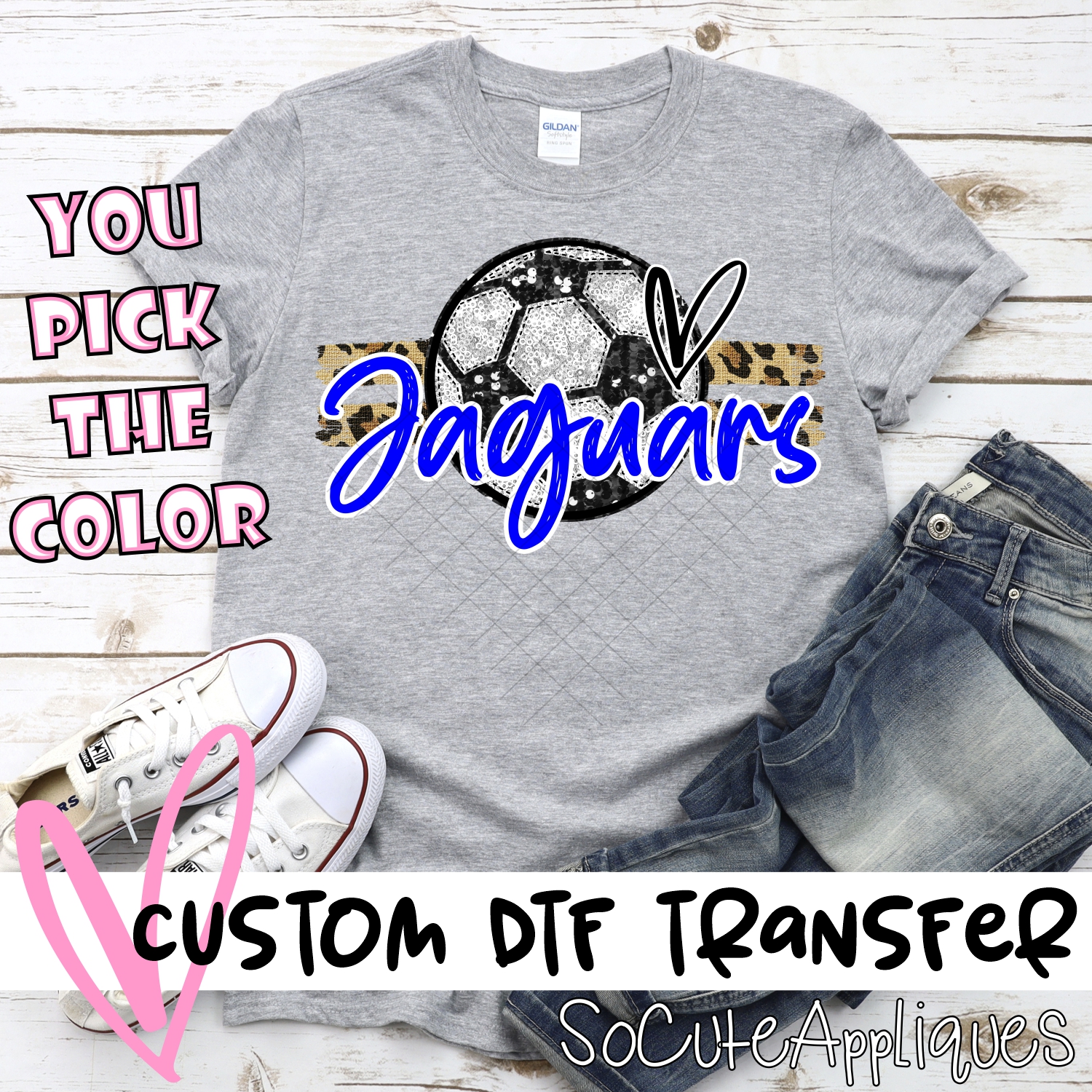 CUSTOM JAGUARS (faux) glitter Soccer on leopard stripes *DTF* Transfer
