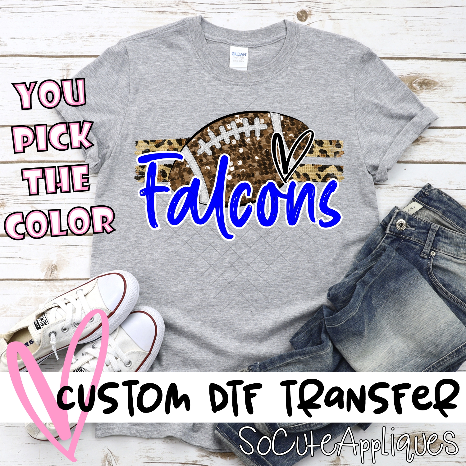 CUSTOM FALCONS (faux) glitter Football on leopard stripes *DTF* Transfer