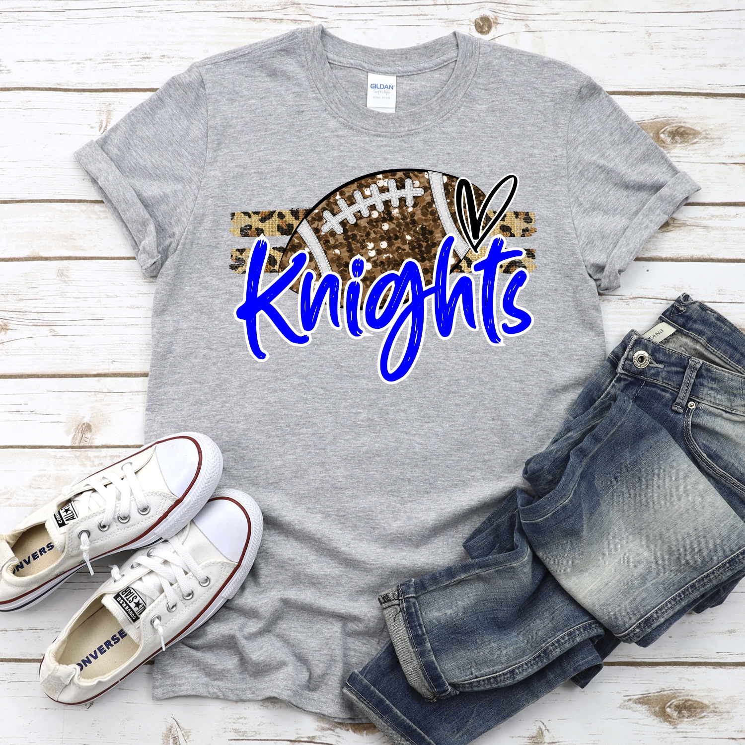 CUSTOM KNIGHTS (faux) glitter Football on leopard stripes *DTF* Transfer - Image 2