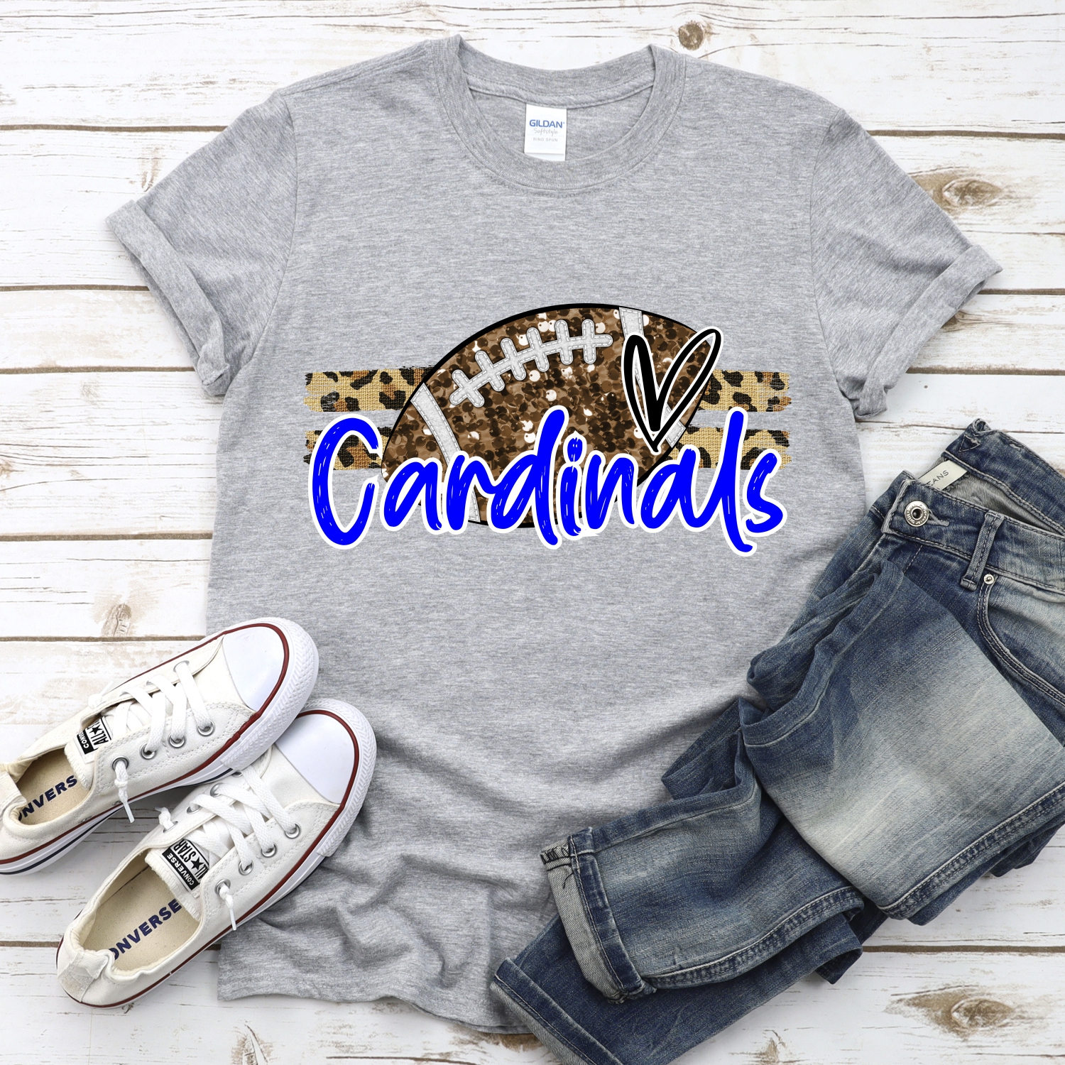 CUSTOM CARDINALS (faux) glitter Football on leopard stripes *DTF* Transfer - Image 2
