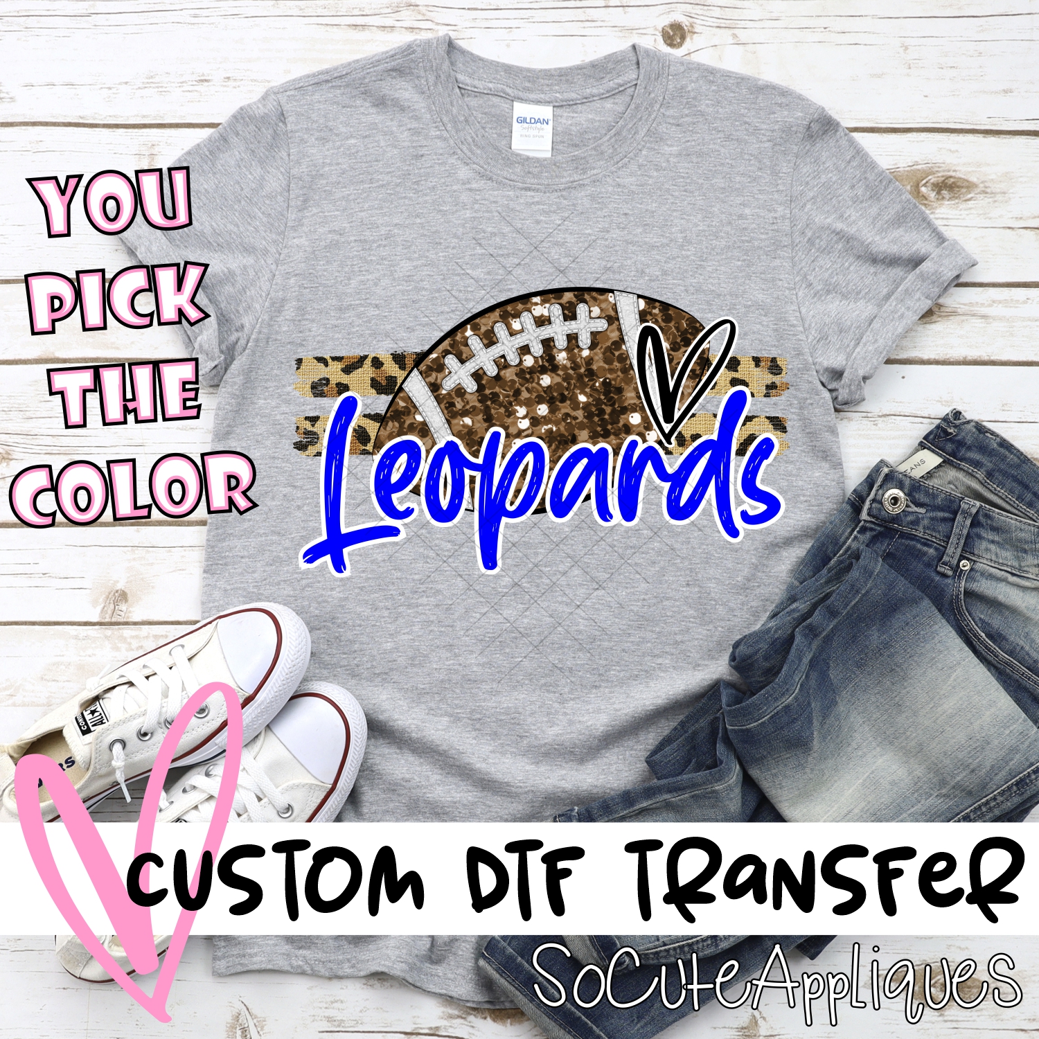 CUSTOM LEOPARDS (faux) glitter Football on leopard stripes *DTF* Transfer