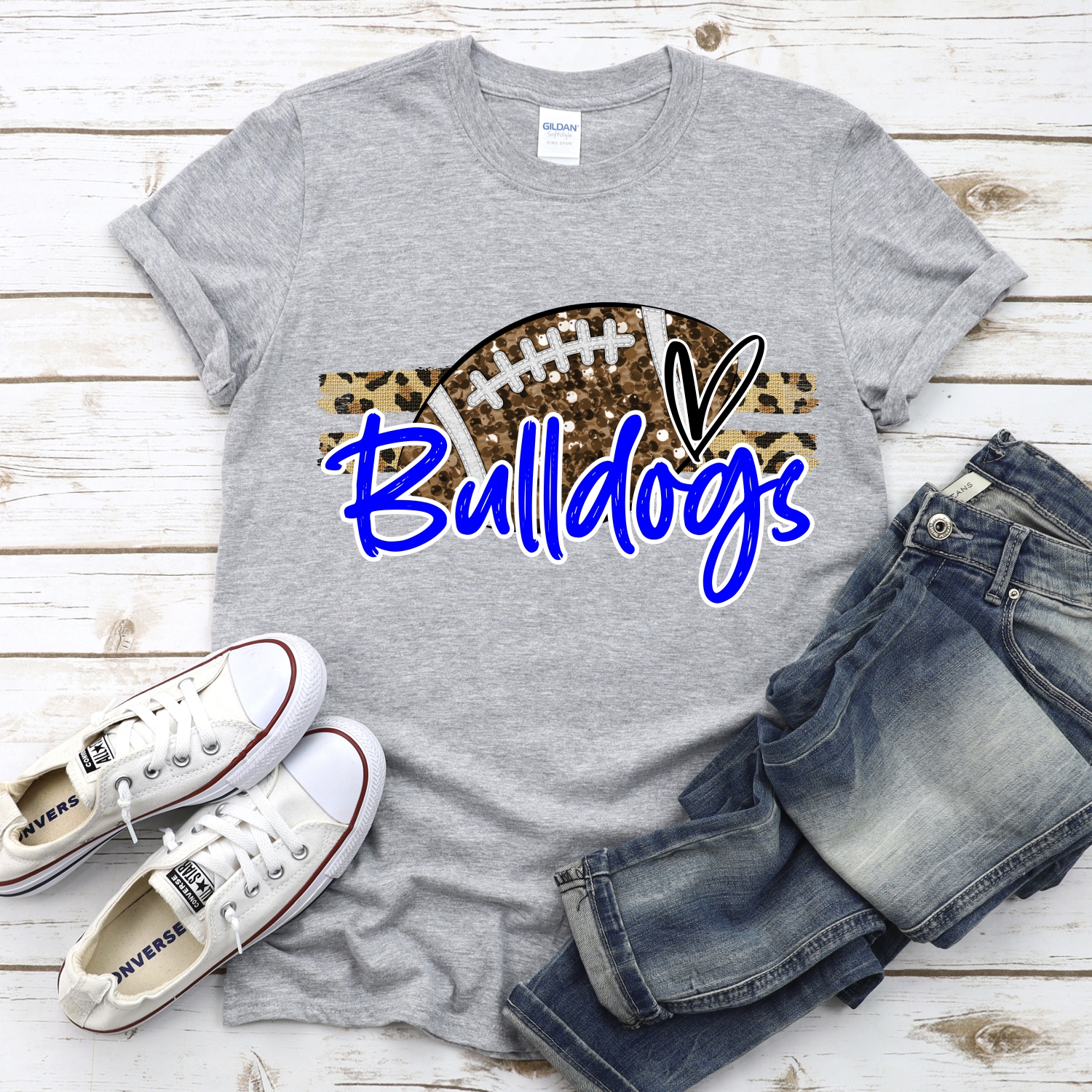 CUSTOM BULLDOGS (faux) glitter Football on leopard stripes *DTF* Transfer - Image 2