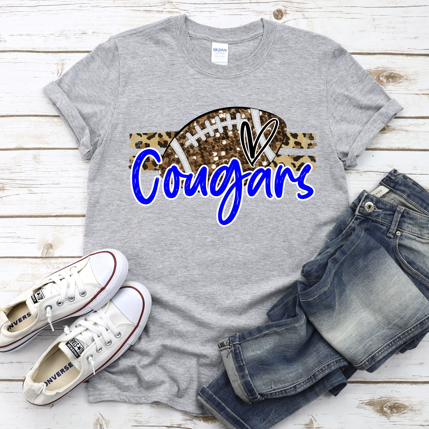 CUSTOM COUGARS (faux) glitter Football on leopard stripes *DTF* Transfer - Image 2