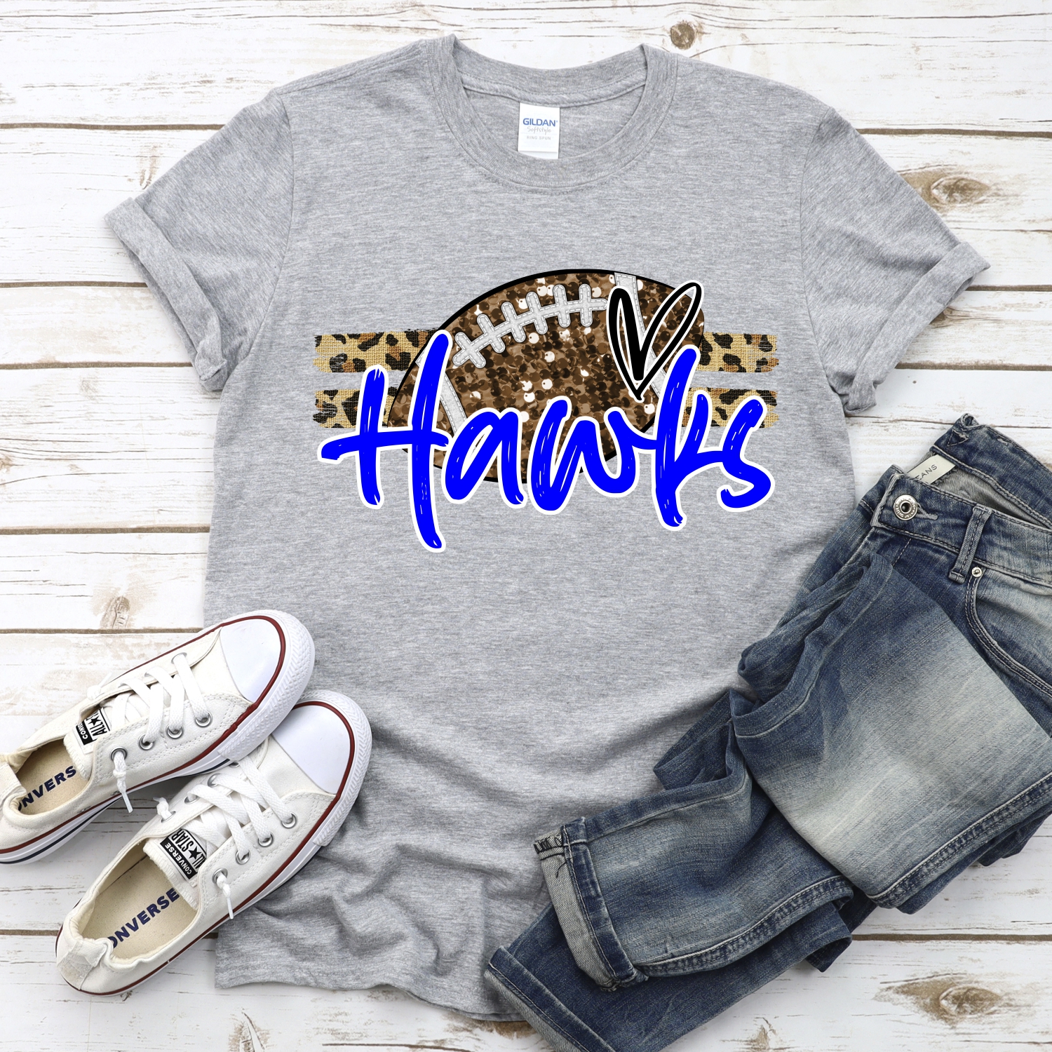 CUSTOM HAWKS (faux) glitter Football on leopard stripes *DTF* Transfer - Image 2