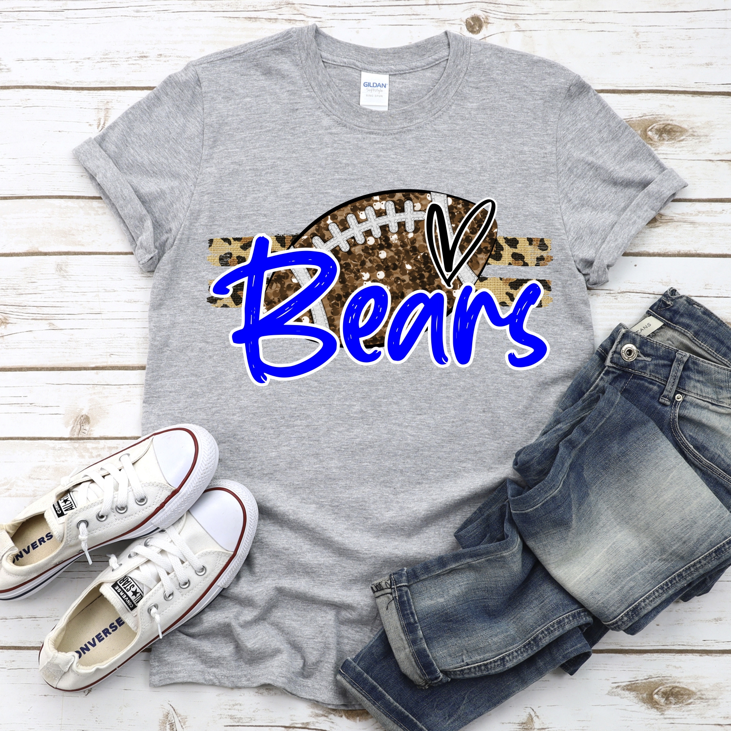 CUSTOM BEARS (faux) glitter Football on leopard stripes *DTF* Transfer - Image 2