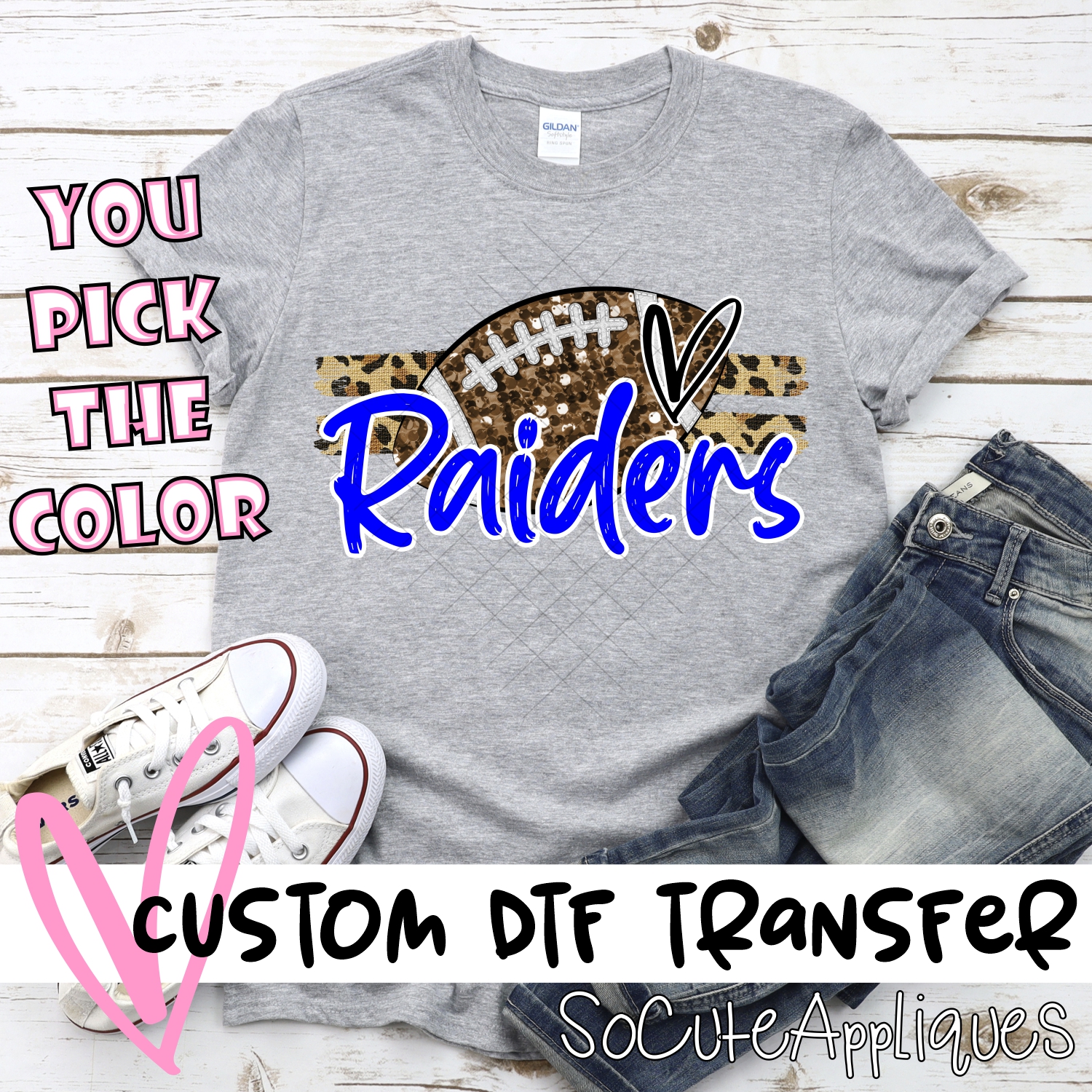 CUSTOM RAIDERS (faux) glitter Football on leopard stripes *DTF* Transfer