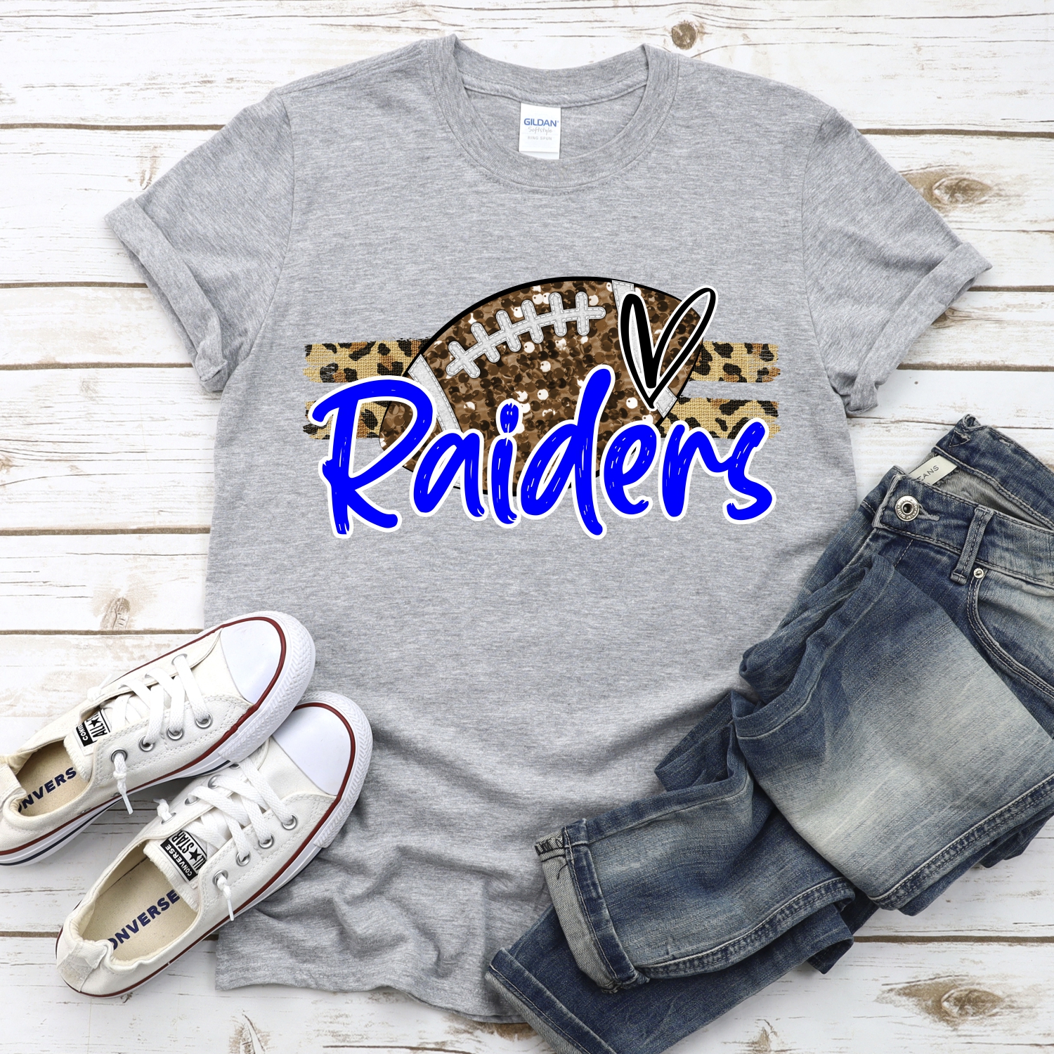 CUSTOM RAIDERS (faux) glitter Football on leopard stripes *DTF* Transfer - Image 2