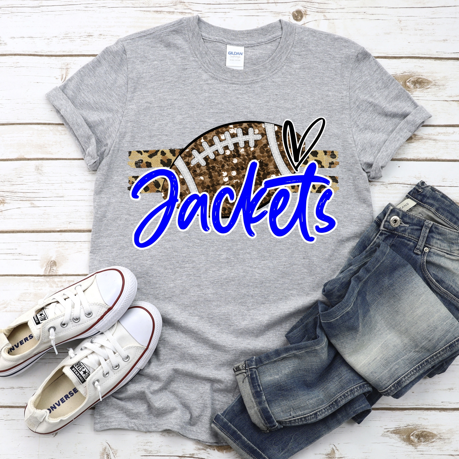CUSTOM JACKETS (faux) glitter Football on leopard stripes *DTF* Transfer - Image 2