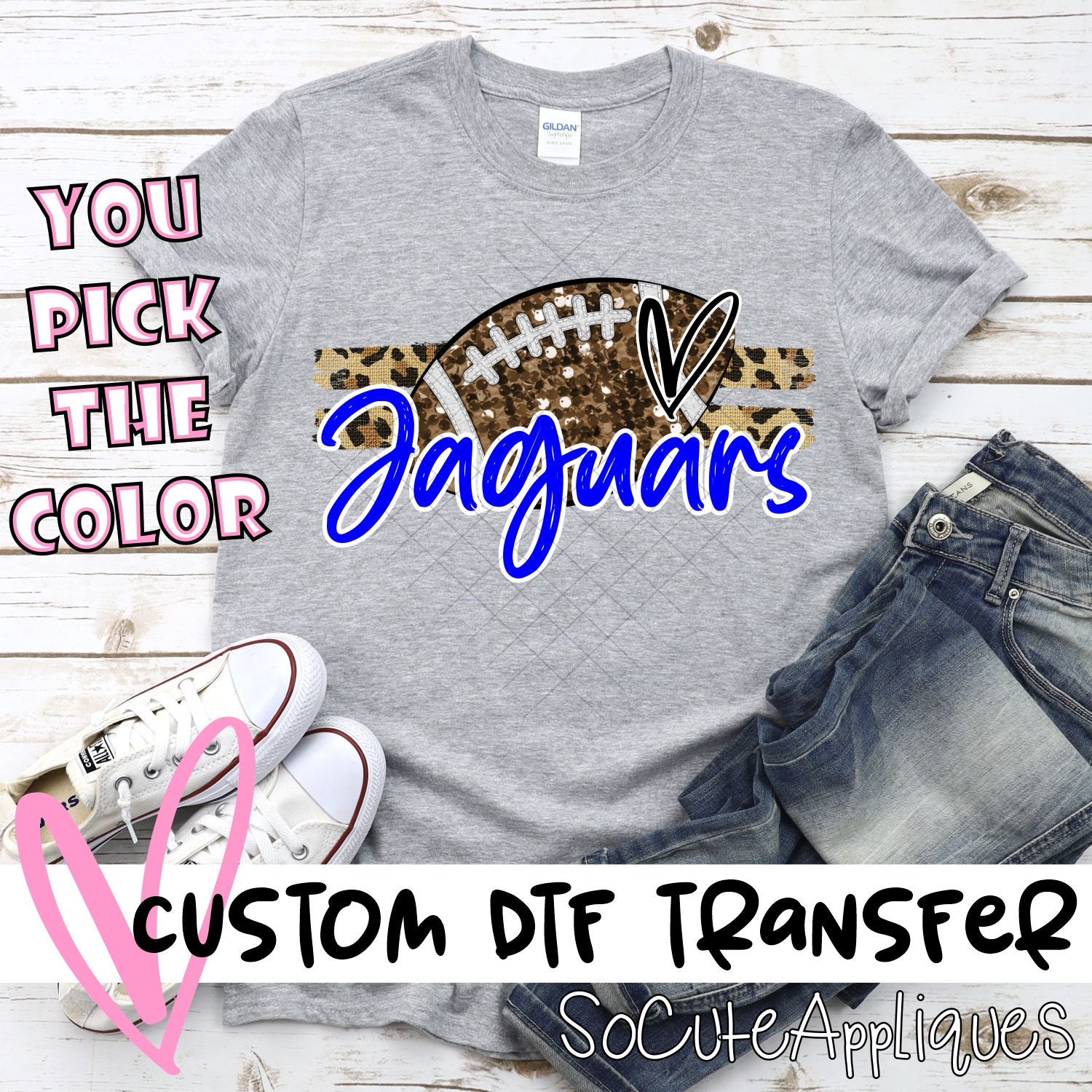 CUSTOM JAGUARS (faux) glitter Football on leopard stripes *DTF* Transfer