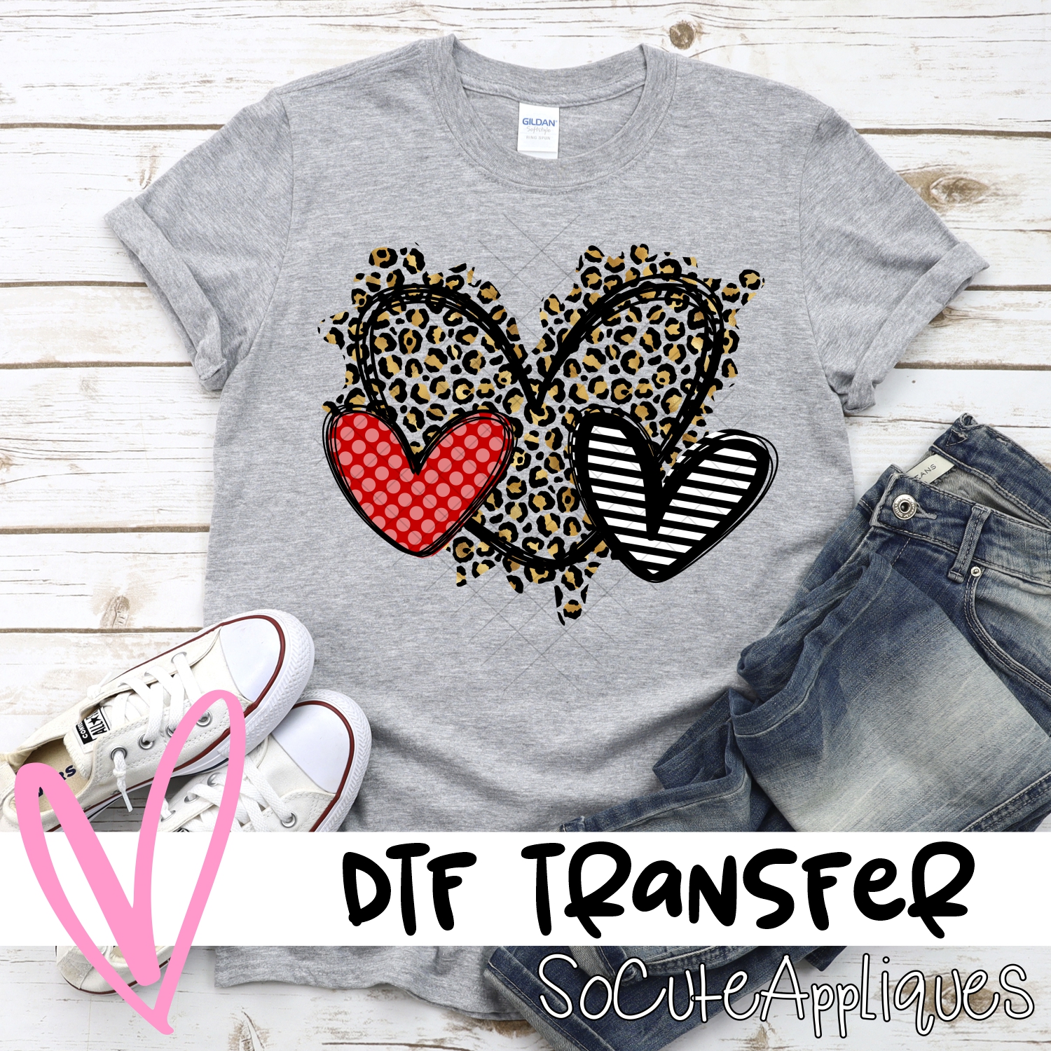 Red dot leopard striped heart trio *DTF* Transfer