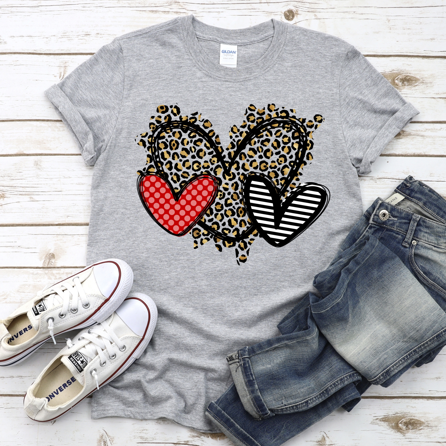 Red dot leopard striped heart trio *DTF* Transfer - Image 2