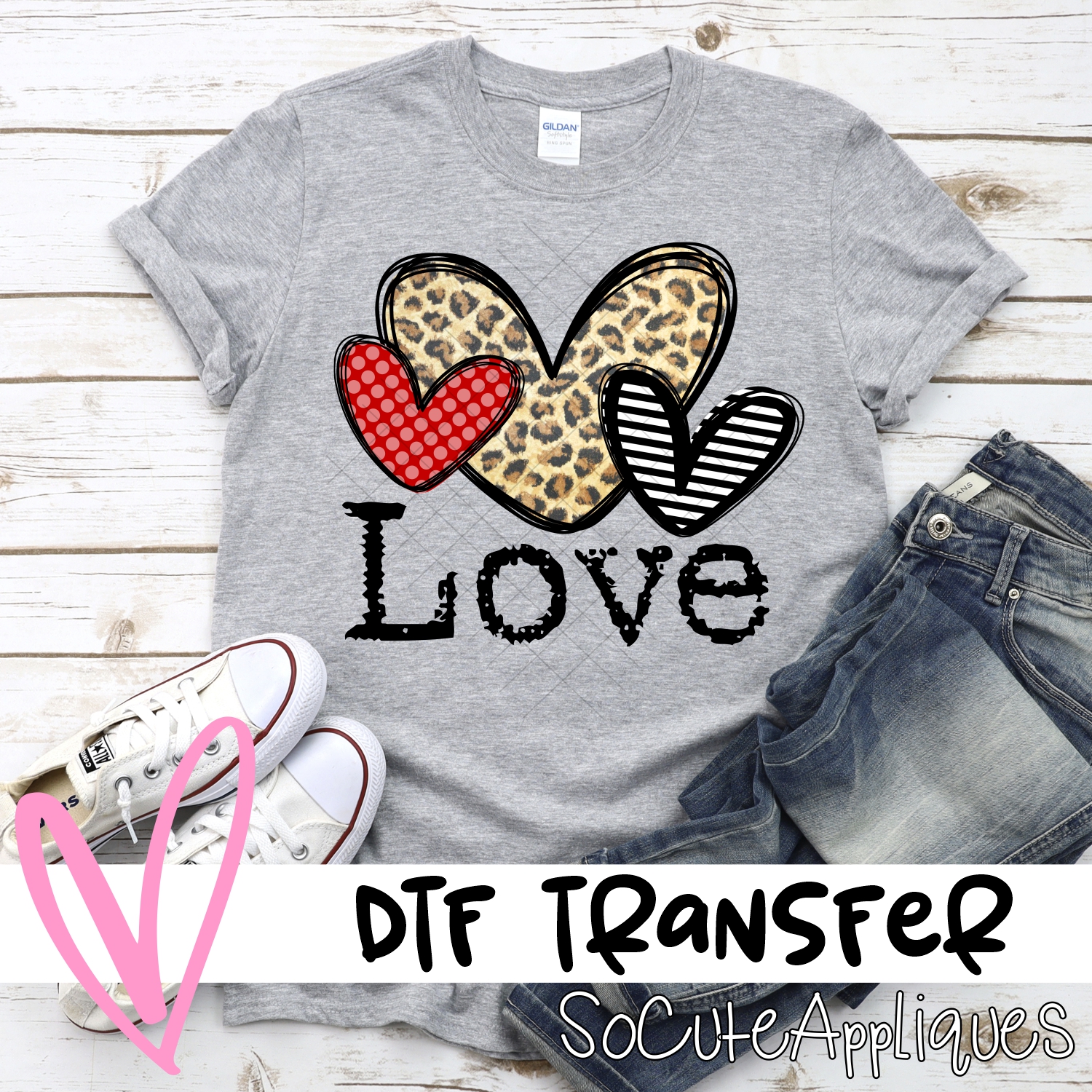 LOVE Red dot leopard striped heart trio *DTF* Transfer