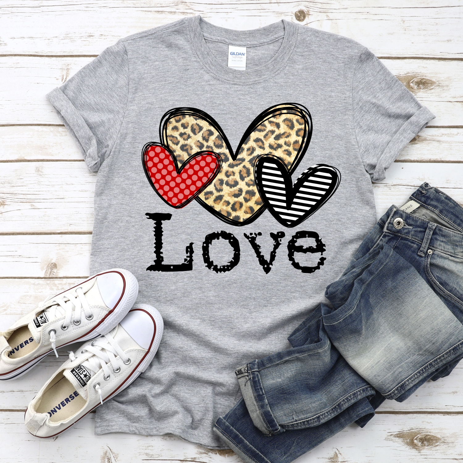 LOVE Red dot leopard striped heart trio *DTF* Transfer - Image 2
