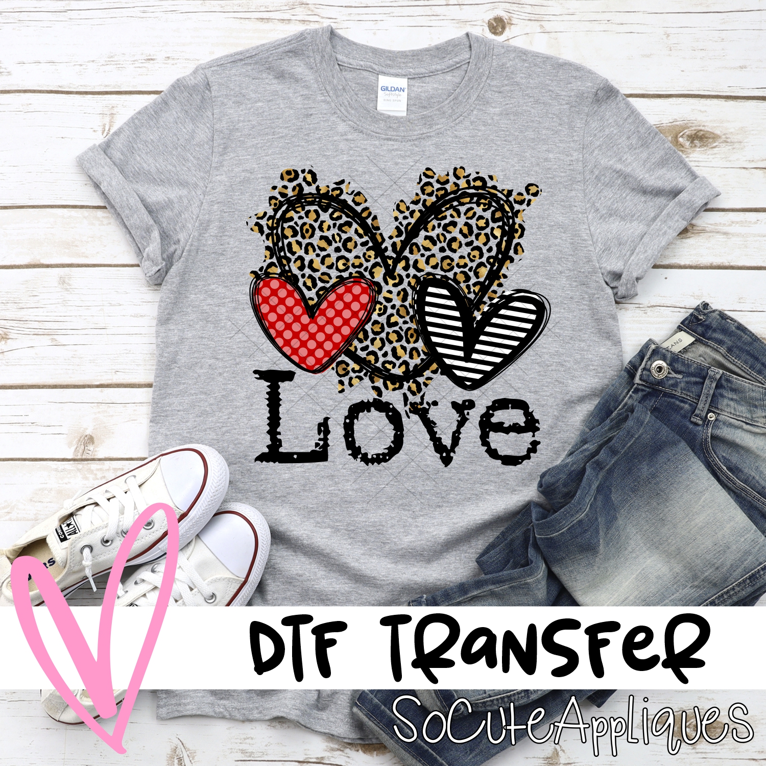 LOVE Red dot messy leopard striped heart trio *DTF* Transfer