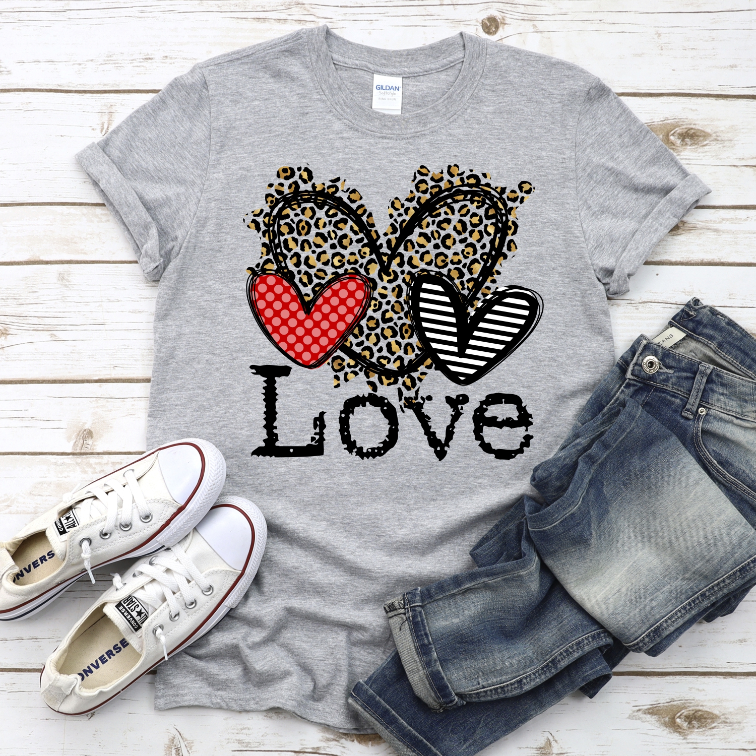 LOVE Red dot messy leopard striped heart trio *DTF* Transfer - Image 2