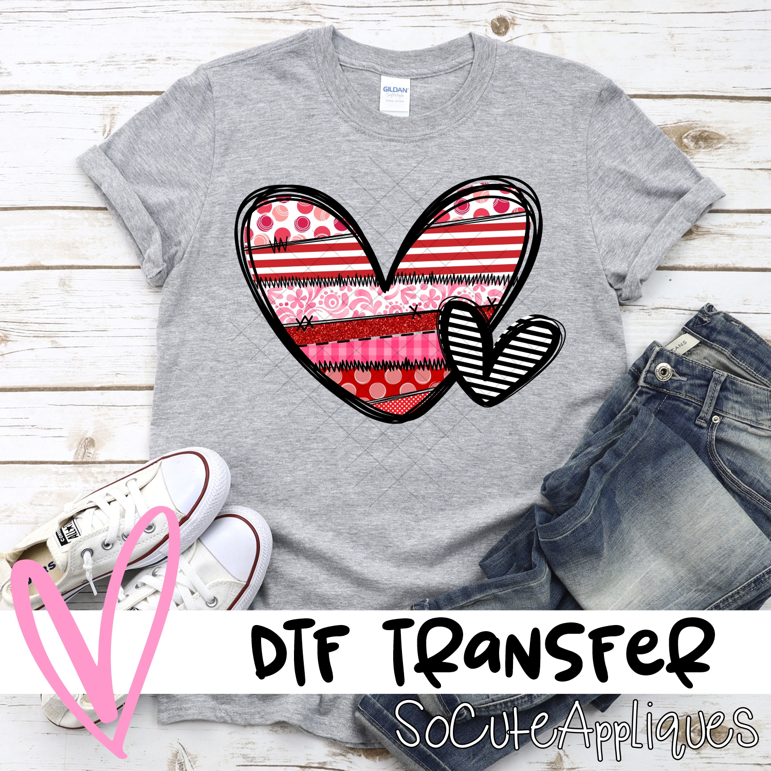 Red pink patch heart duo *DTF* Transfer