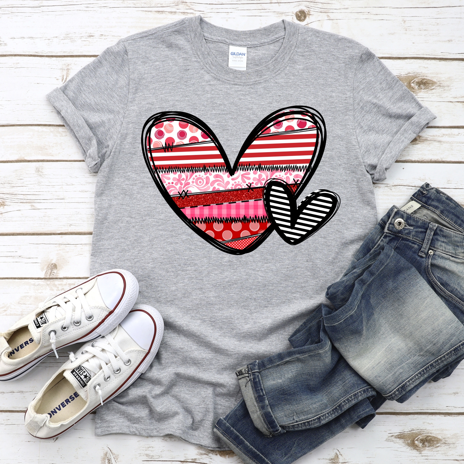 Red pink patch heart duo *DTF* Transfer - Image 2