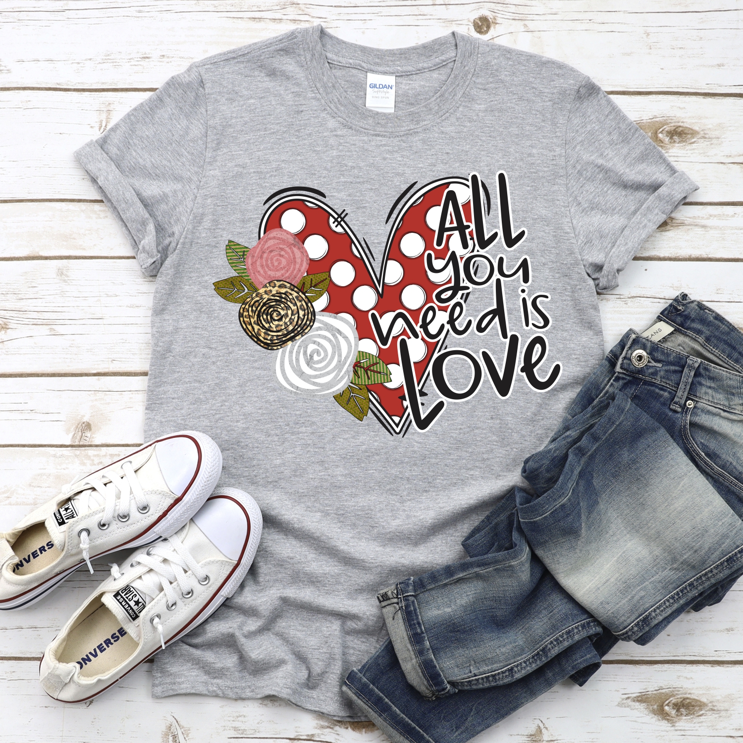 All you need is love red dot heart *DTF* Transfer - Image 2