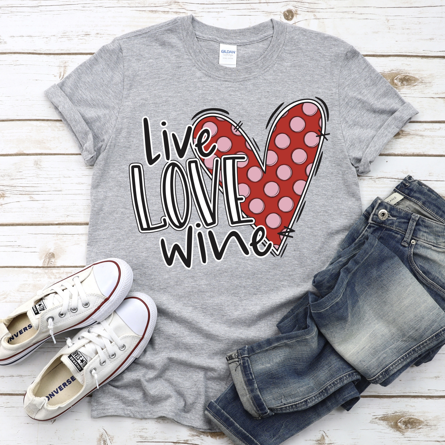 Live love wine red dot heart *DTF* Transfer - Image 2