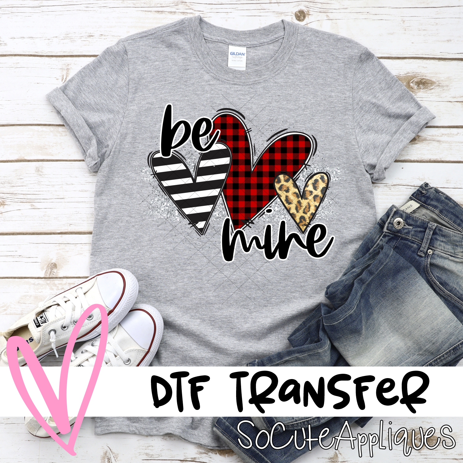 Be mine heart trio plaid *DTF* Transfer