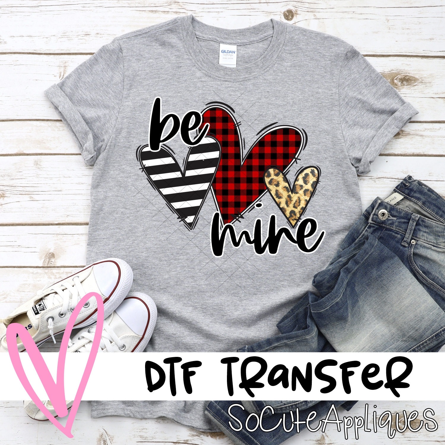 Be mine heart trio plaid no background *DTF* Transfer
