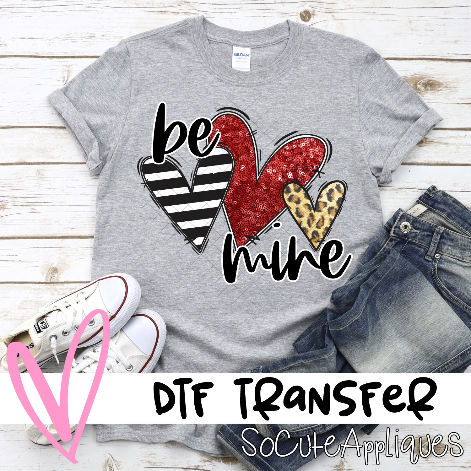Be mine heart trio red glitter no background *DTF* Transfer
